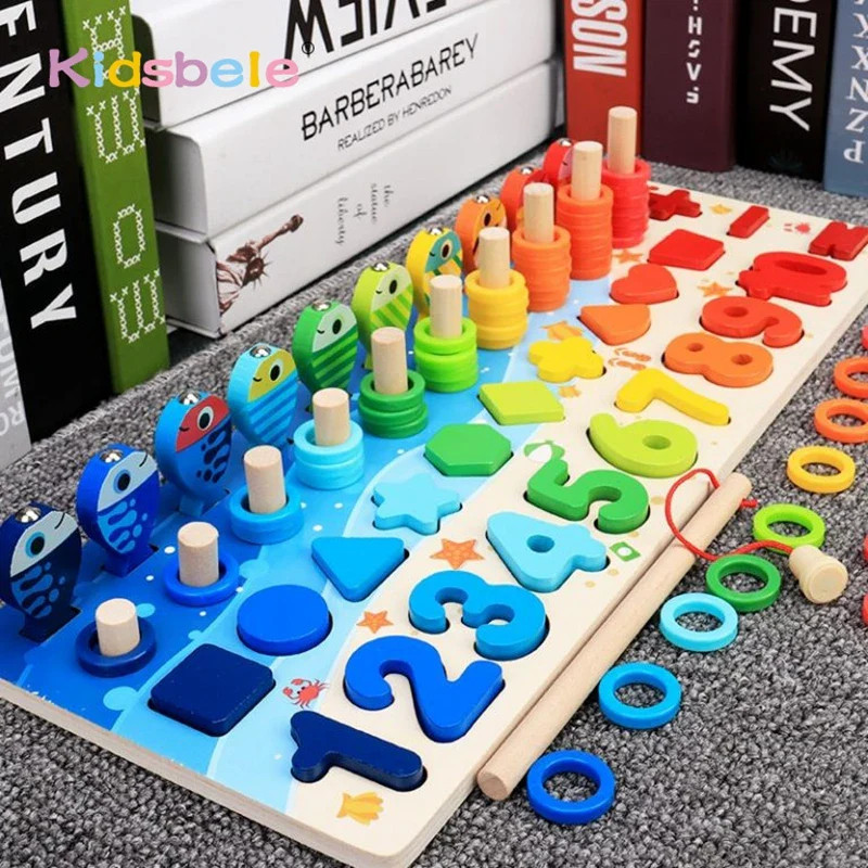Kids Montessori Math Toys For Toddlers Educational Wooden Puzzle Fishing Toys