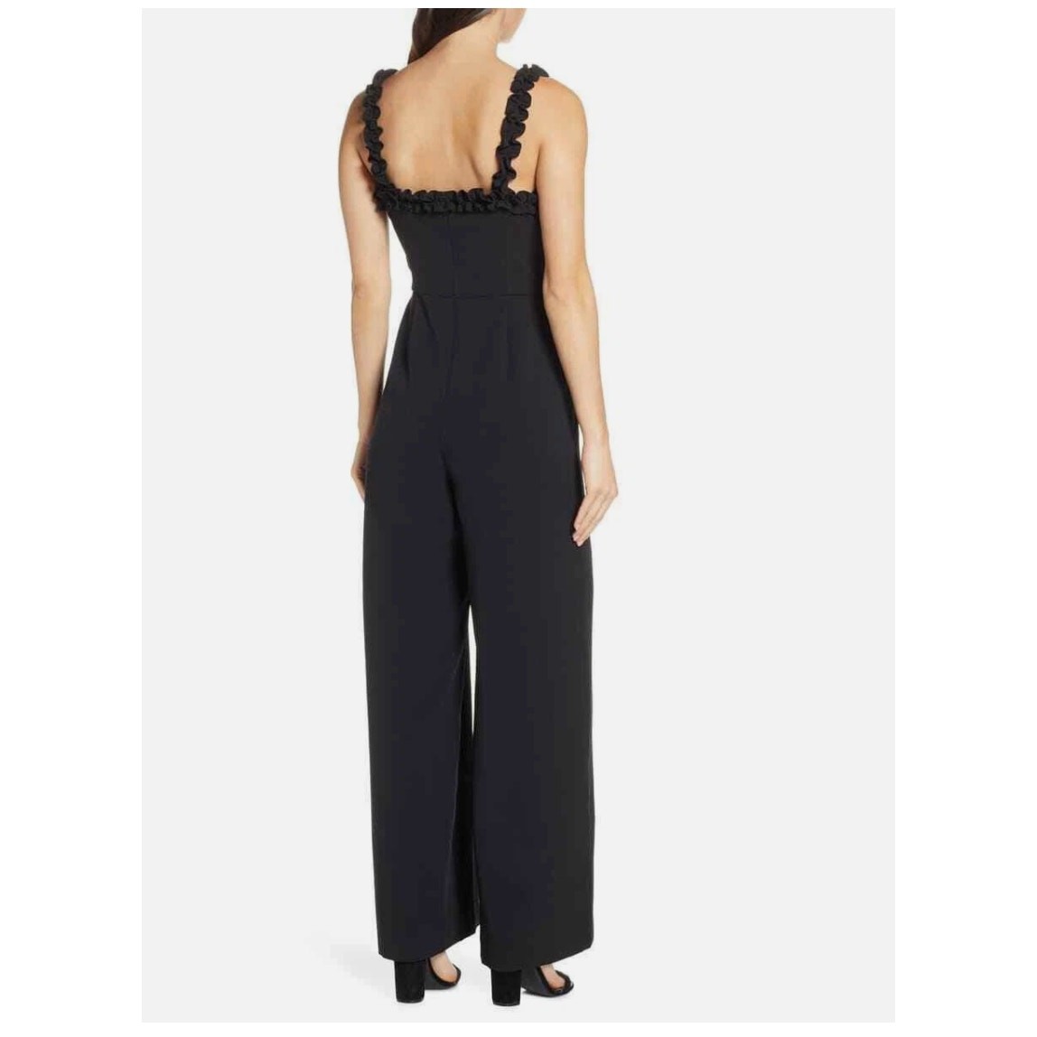 CHELSEA28 Black Ruffle Trim Square Neck Pocket Crepe Pant Jumpsuit 14 Nordstrom