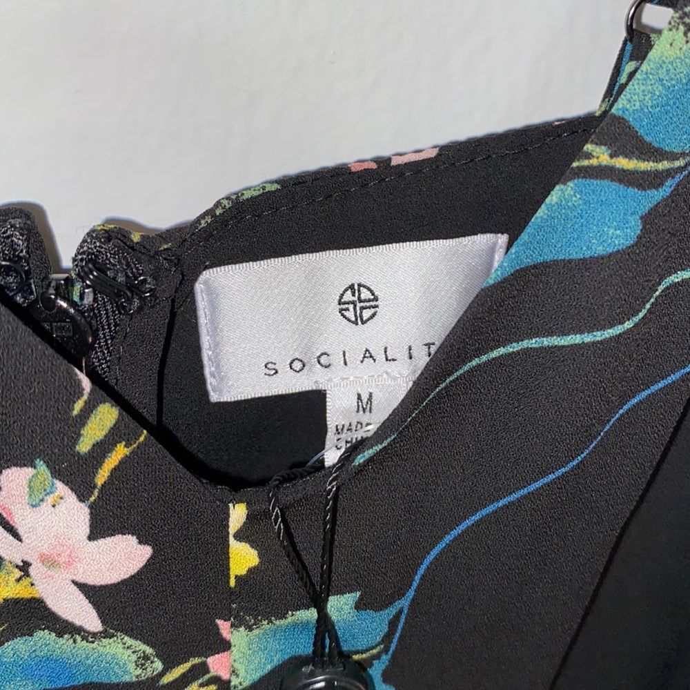 NWT Socialite dress from Nordstrom, black/yellow floral with spaghetti straps