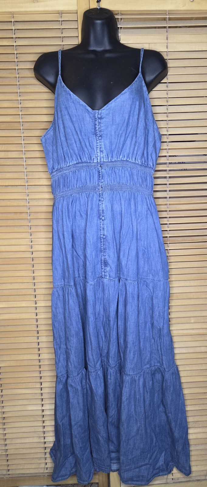 Gap Organic Cotton Denim Sundress, Tiered Skirt, Adjustable Spaghetti Strap L