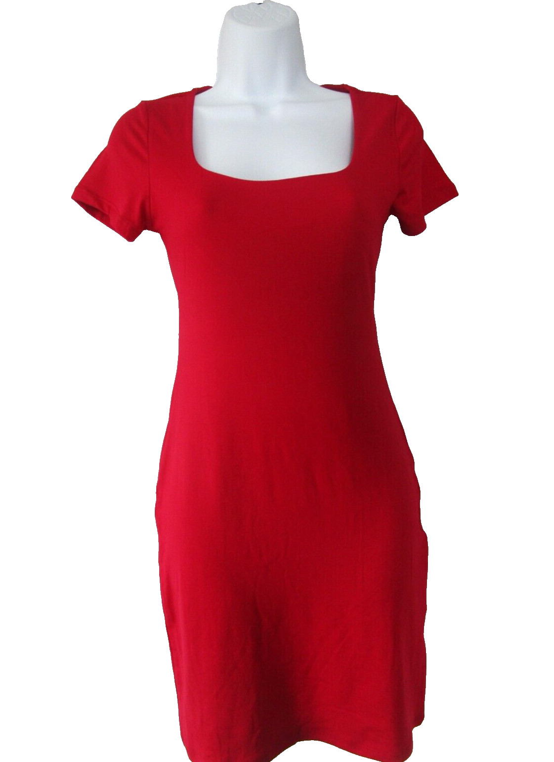 Ambiance Apparel Short Sleeve Square Neck Sort Red T-Shirt Dress Size L NEW