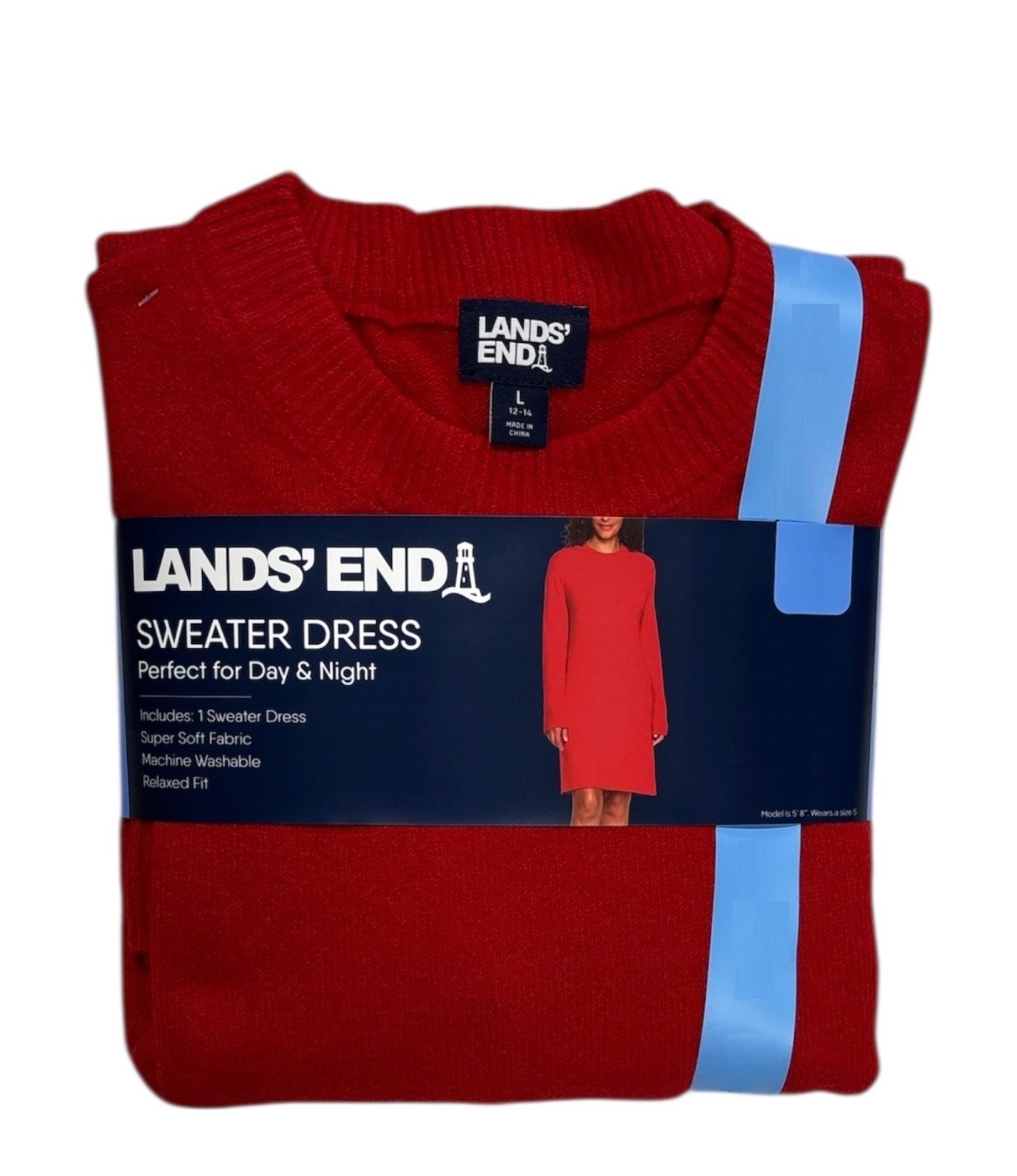 Lands’ End Women’s Long Sleeve Relaxed Fit Crewneck Sweater Dress