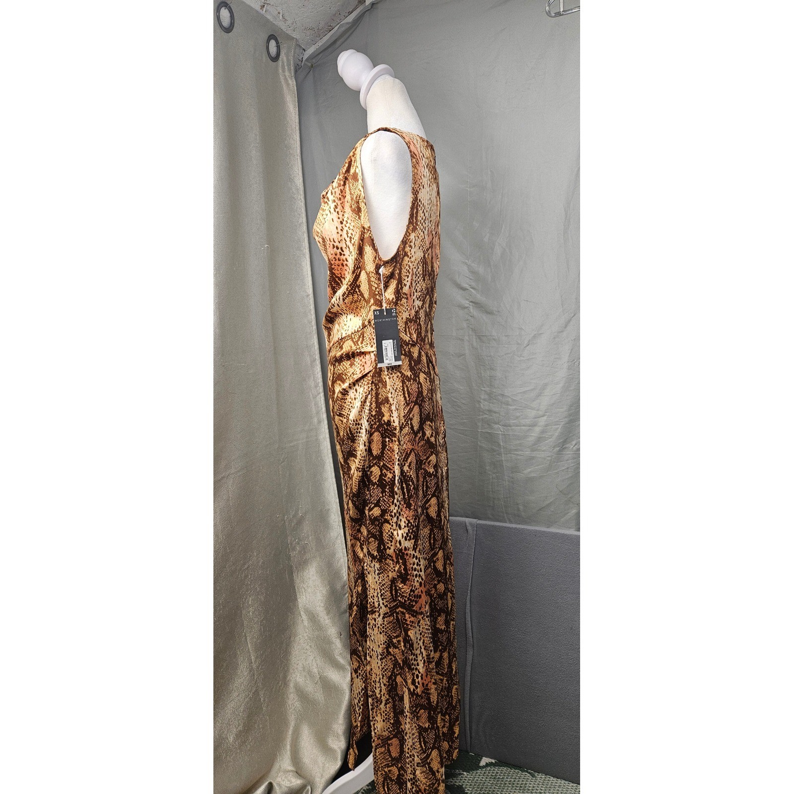 Worthington Womens Snake Print Cowl Neck Sleeveless Maxi Dress XS