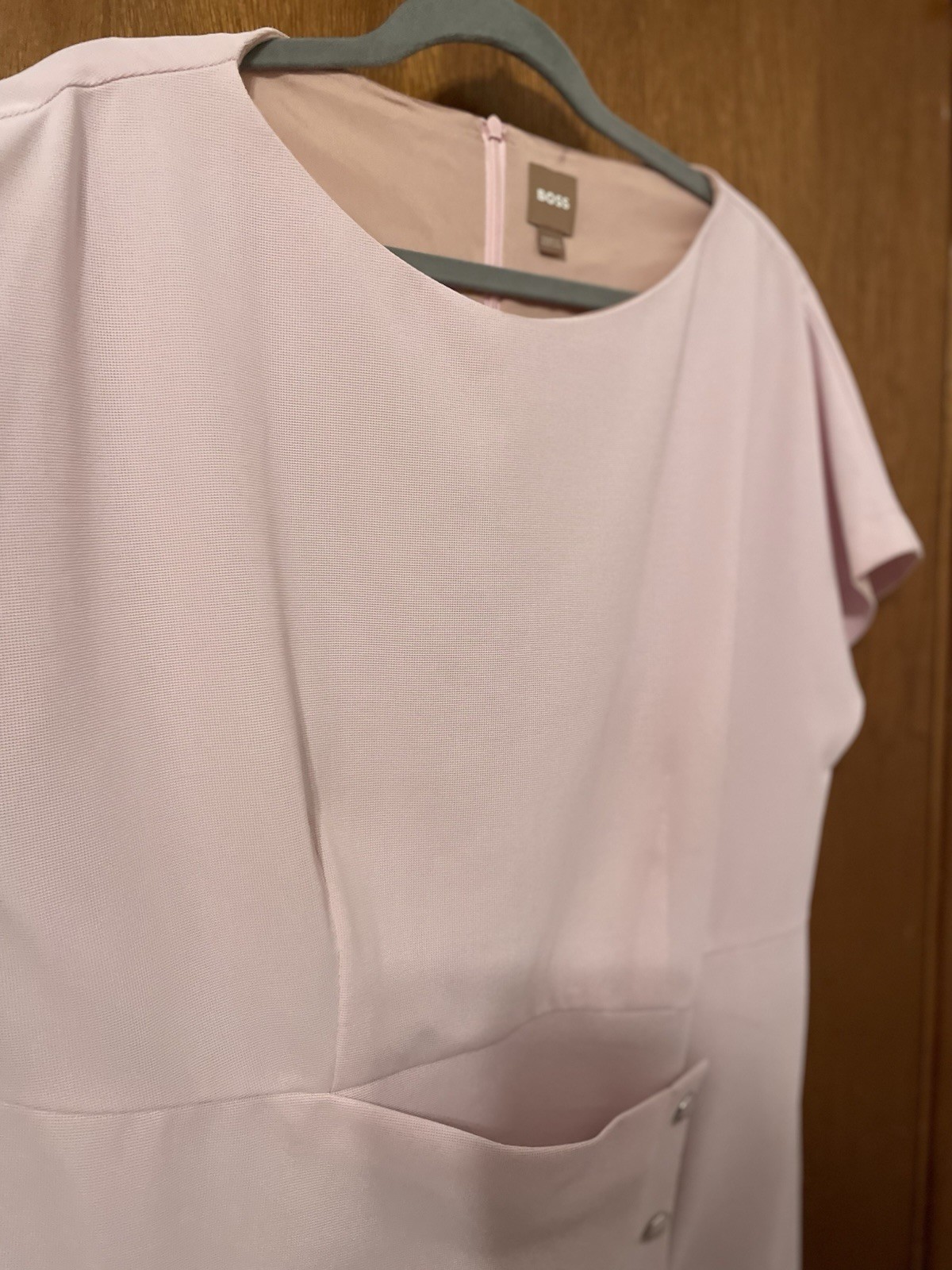 Hugo Pale Pink Size 12 Wrap And Button Short Sleeve Dress Lined Nice