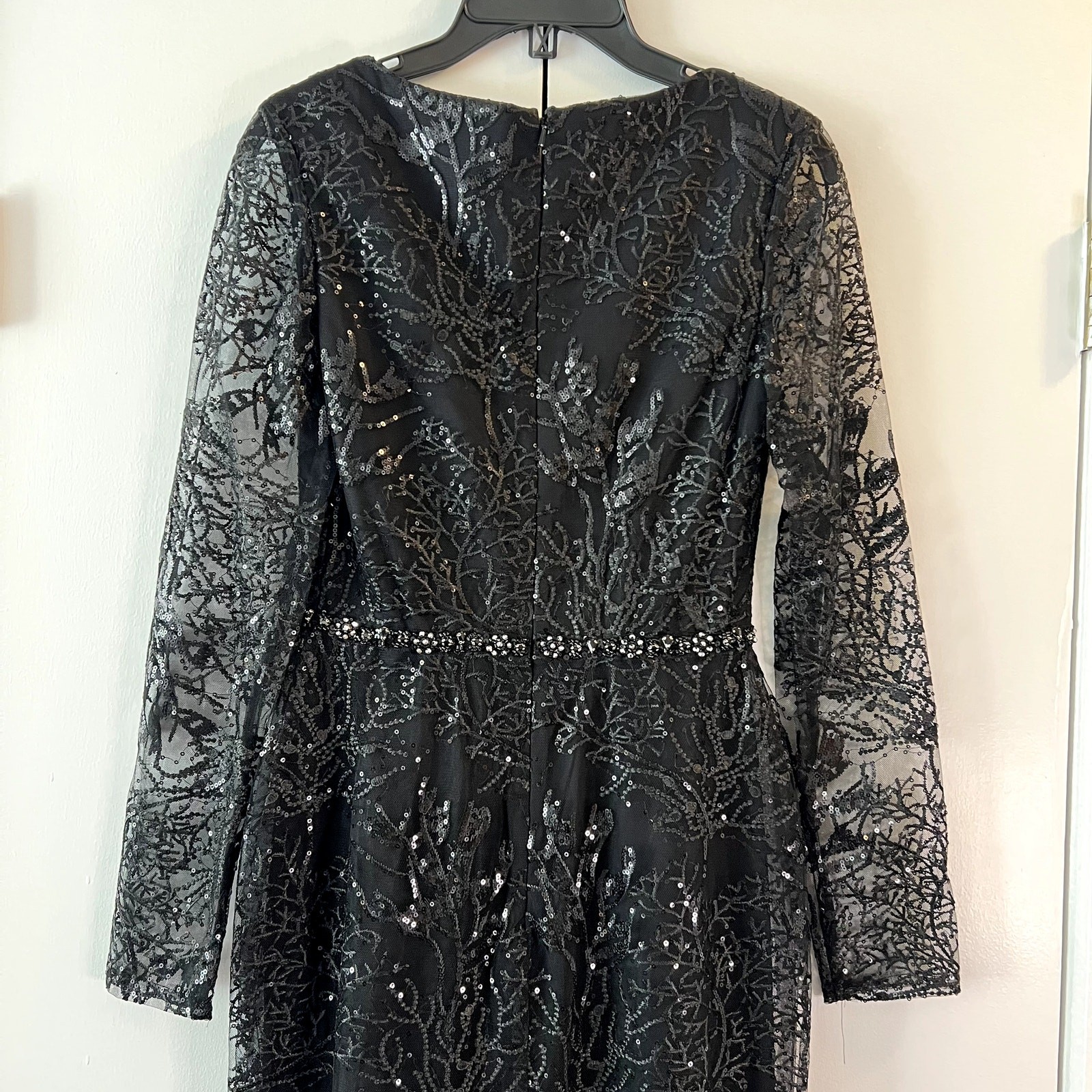 Mac Duggal Embellished Wrap Over Long Sleeve Gown Maxi Dress Size 2 68016