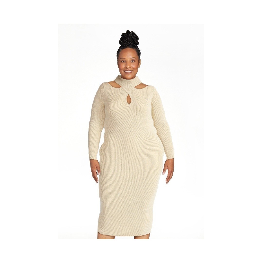 Sofia Vergara Womens Twist Front Sweater Dress Cream Lurex Size 22 XXXL