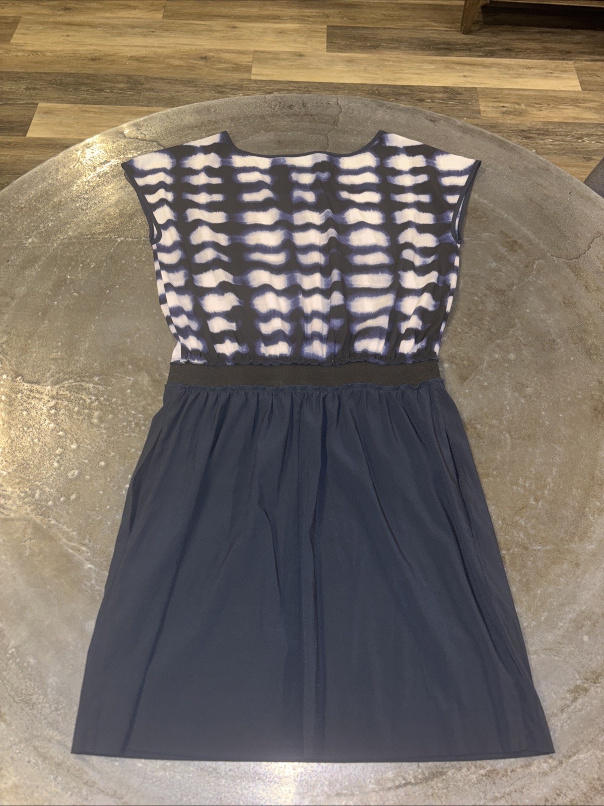 AX Armani Exchange Geometric Print Blue & Black Short Dress Small Elastic Waist