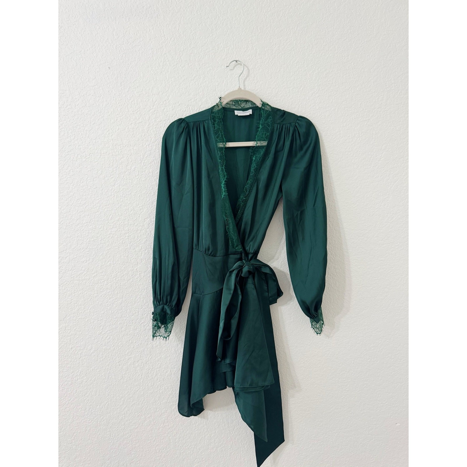 Lovers + Friends Nadeen Wrap Mini Dress Emerald Green Lace Trim XS