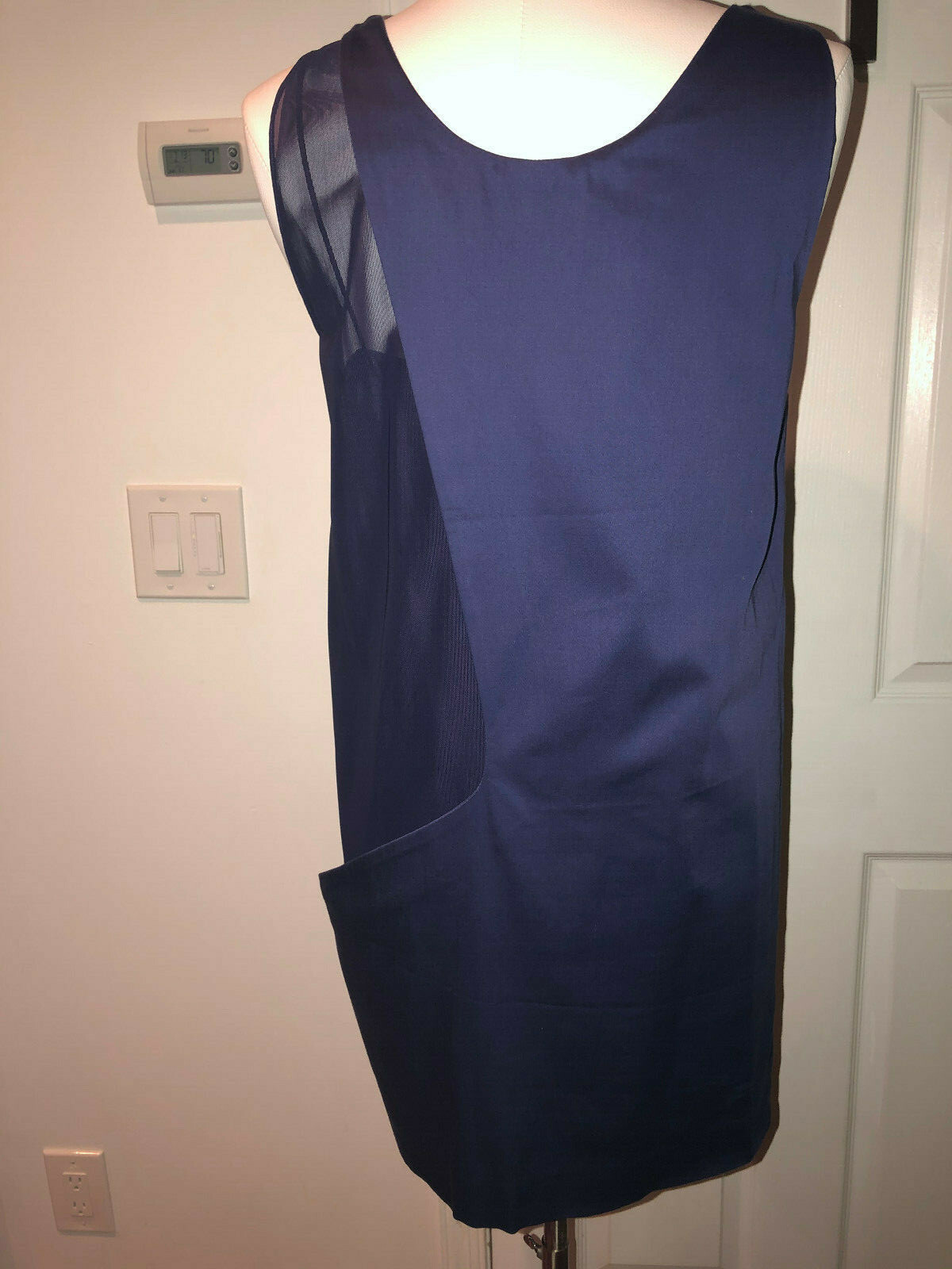 NWOT UNIQUE CACHAREL navy tank cotton mesh cutout summer double dress US 10 IT44