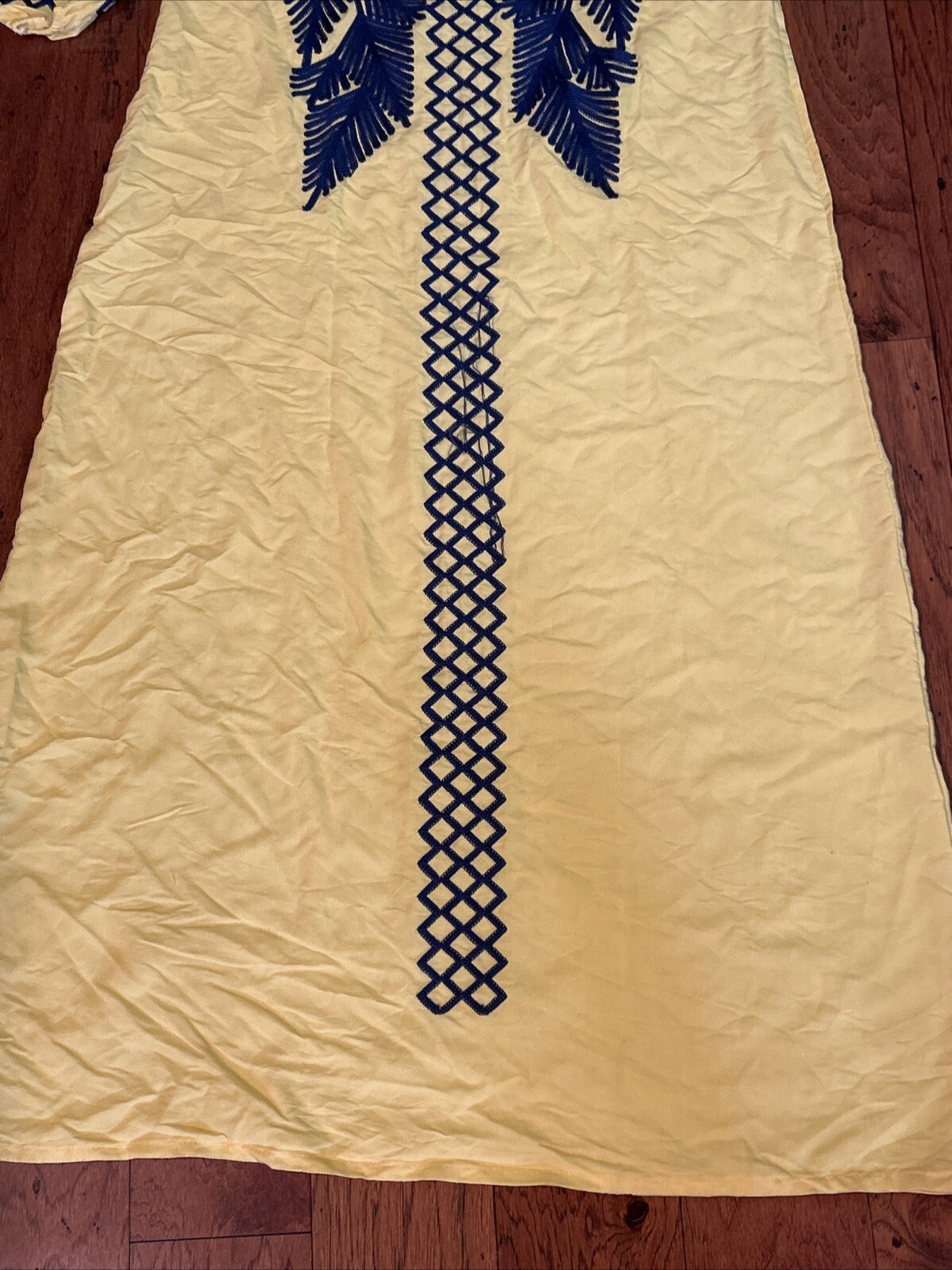 BRSY Yellow Long Cotton Caftan Dress Made In Egypt Small Long Sleeve