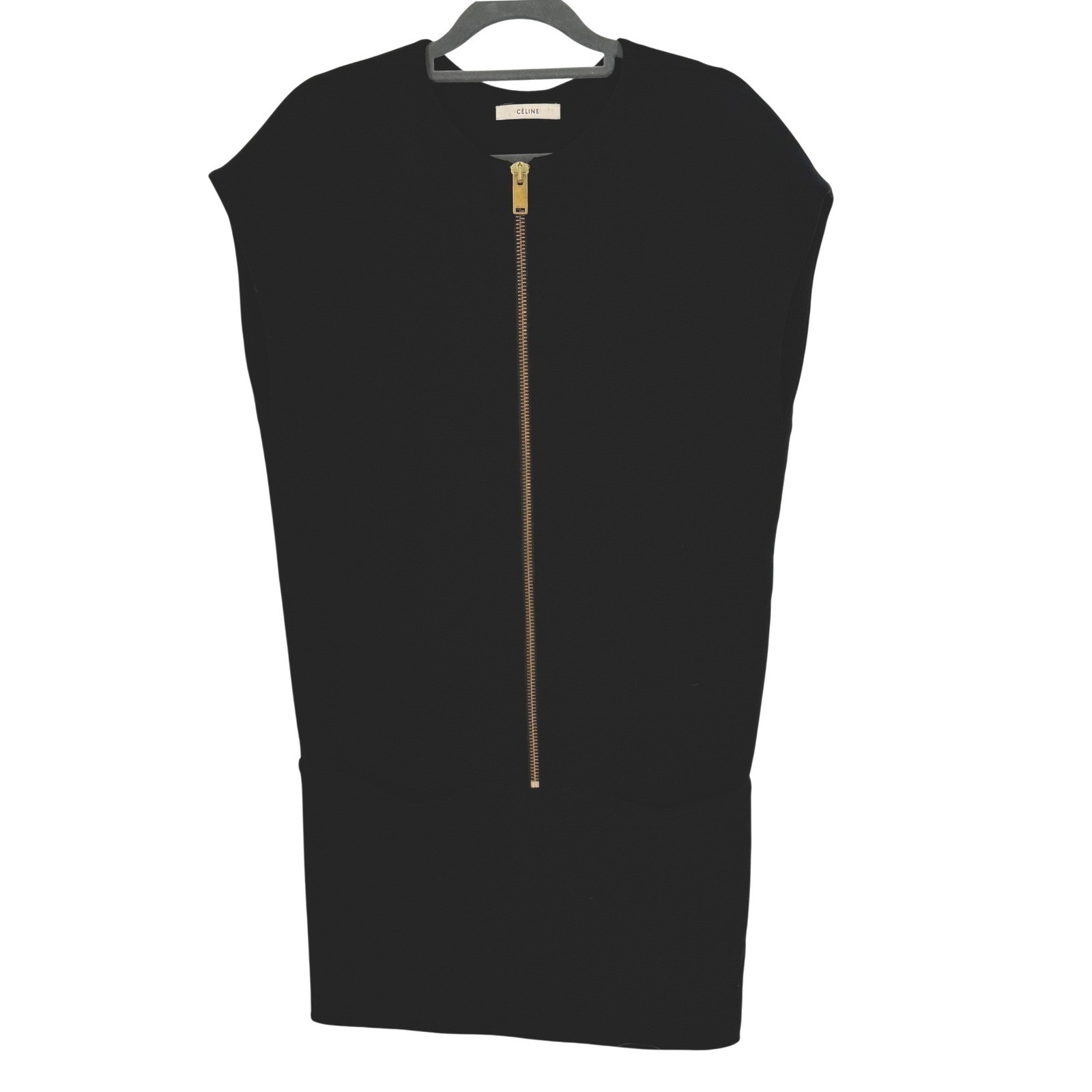 Celine Modele Depose Black Mini Sleeveless Zip Dress Womens Sz 36/S Minimalist