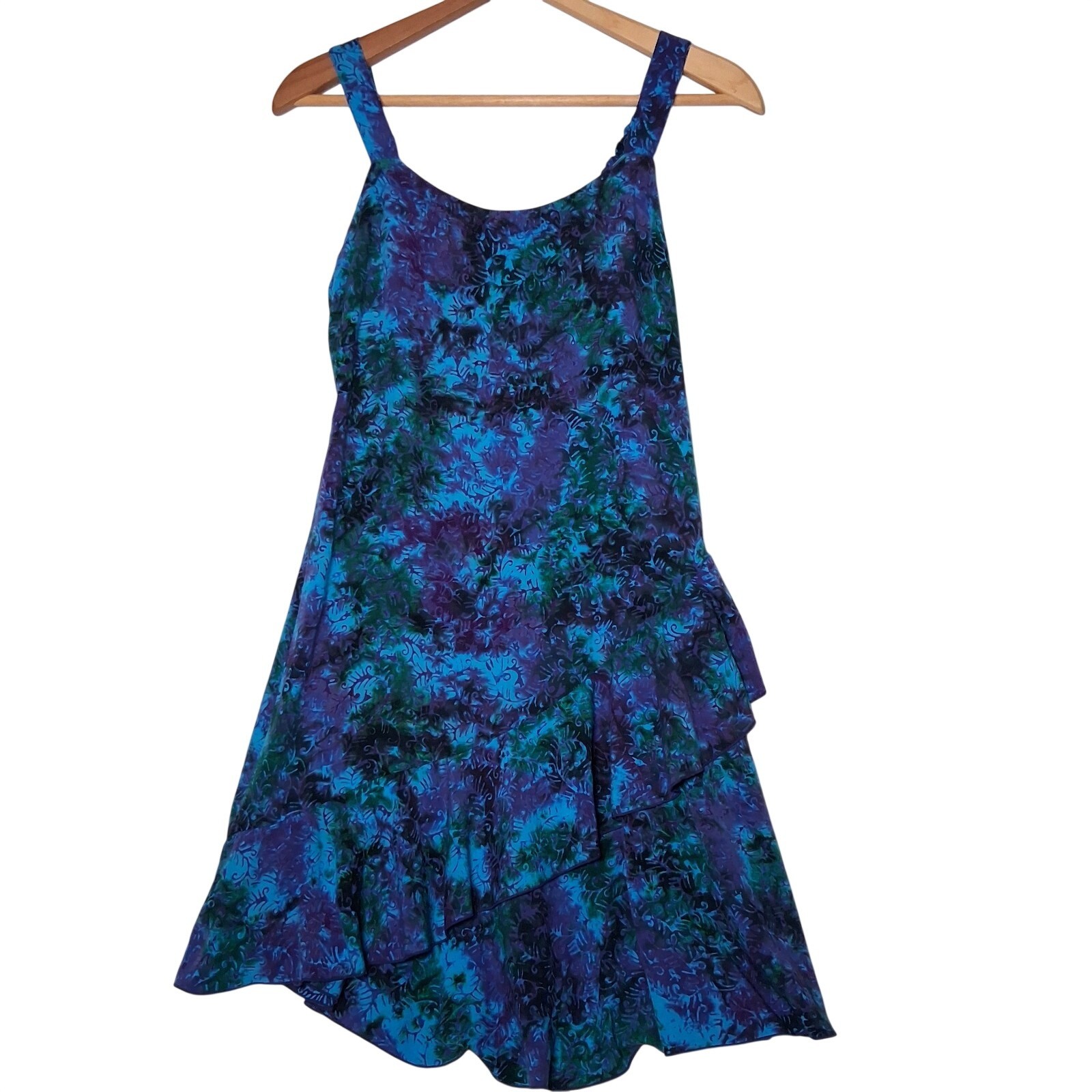 Peppermint Bay Dress Small Blue Batik Ruffled Whimsical Fairy Hippie Sundress