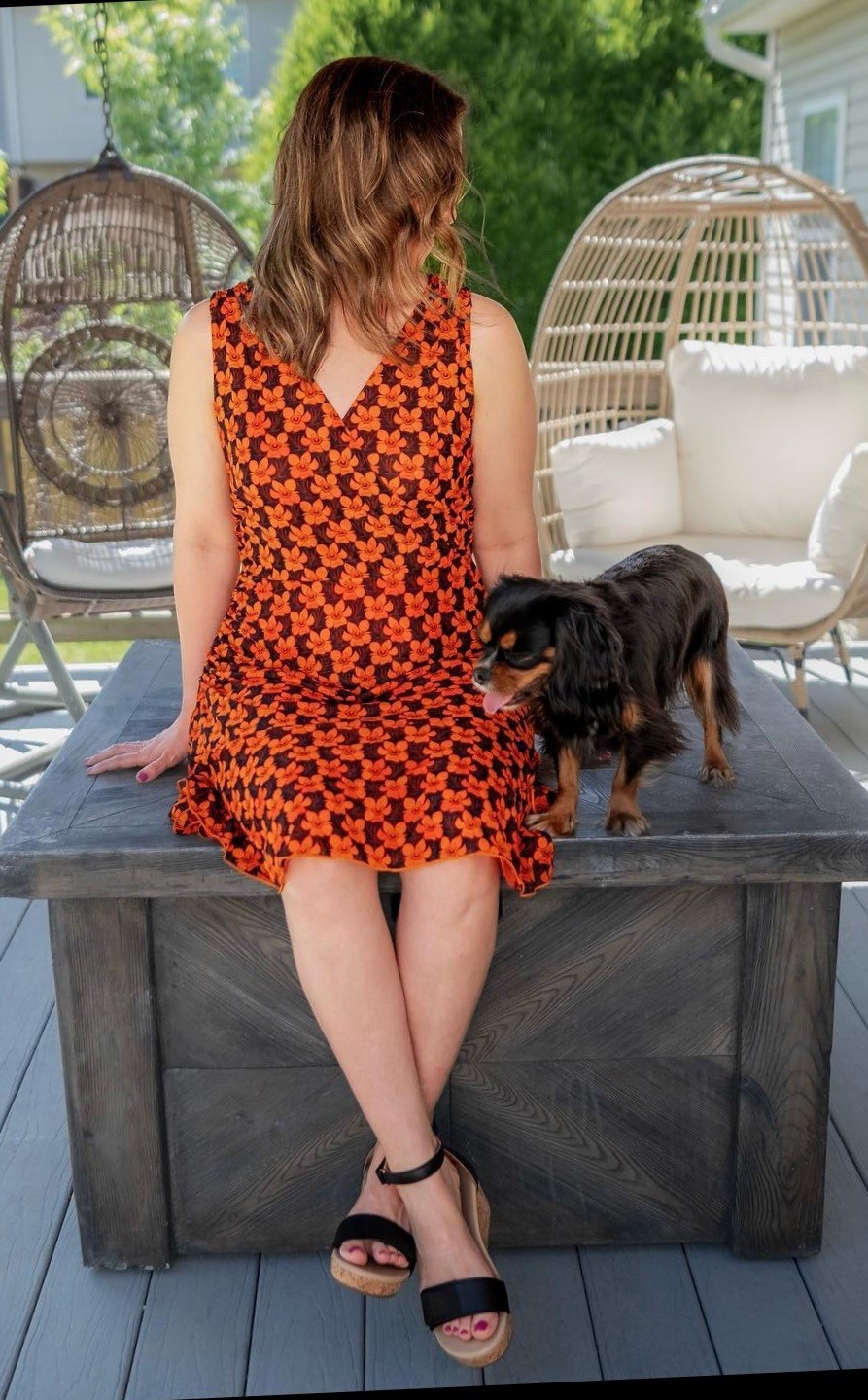 CAbi Reversible Midi Flip Dress Floral & Dots Wide Strap Cinched Accents👗#6370