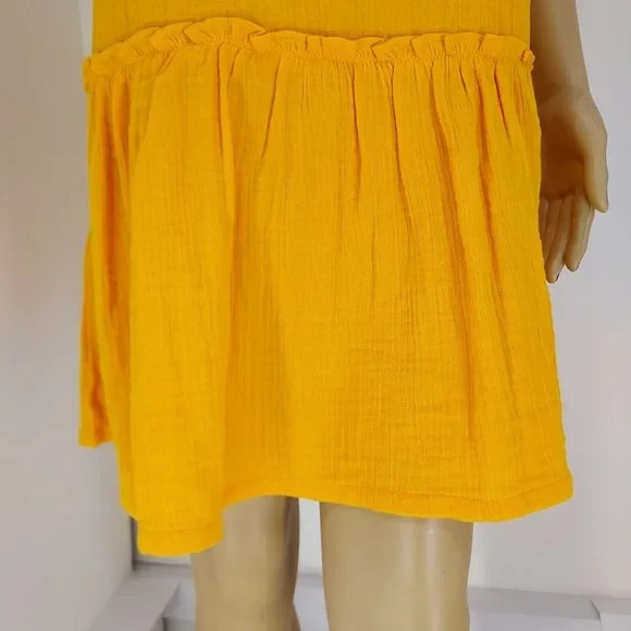 LOFT ORANGE CAP SLEEVE SPLIT NECKLINE CASUAL FLOUNCE DRESS SZ: S NWT 100% COTTON