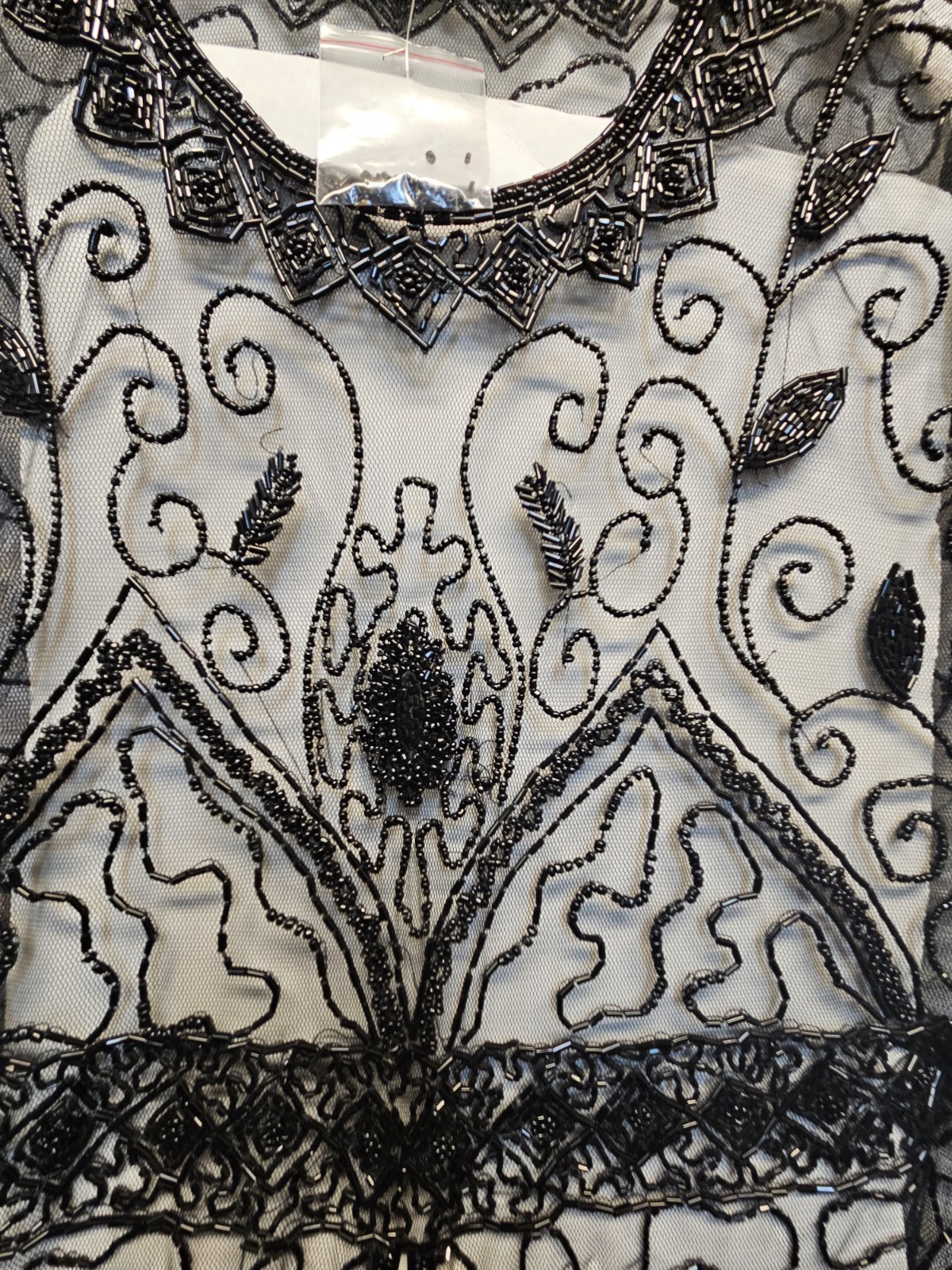 Sheer BLACK Beaded Long over Dress see Measurements bust 40″ NEW LENGH 48″