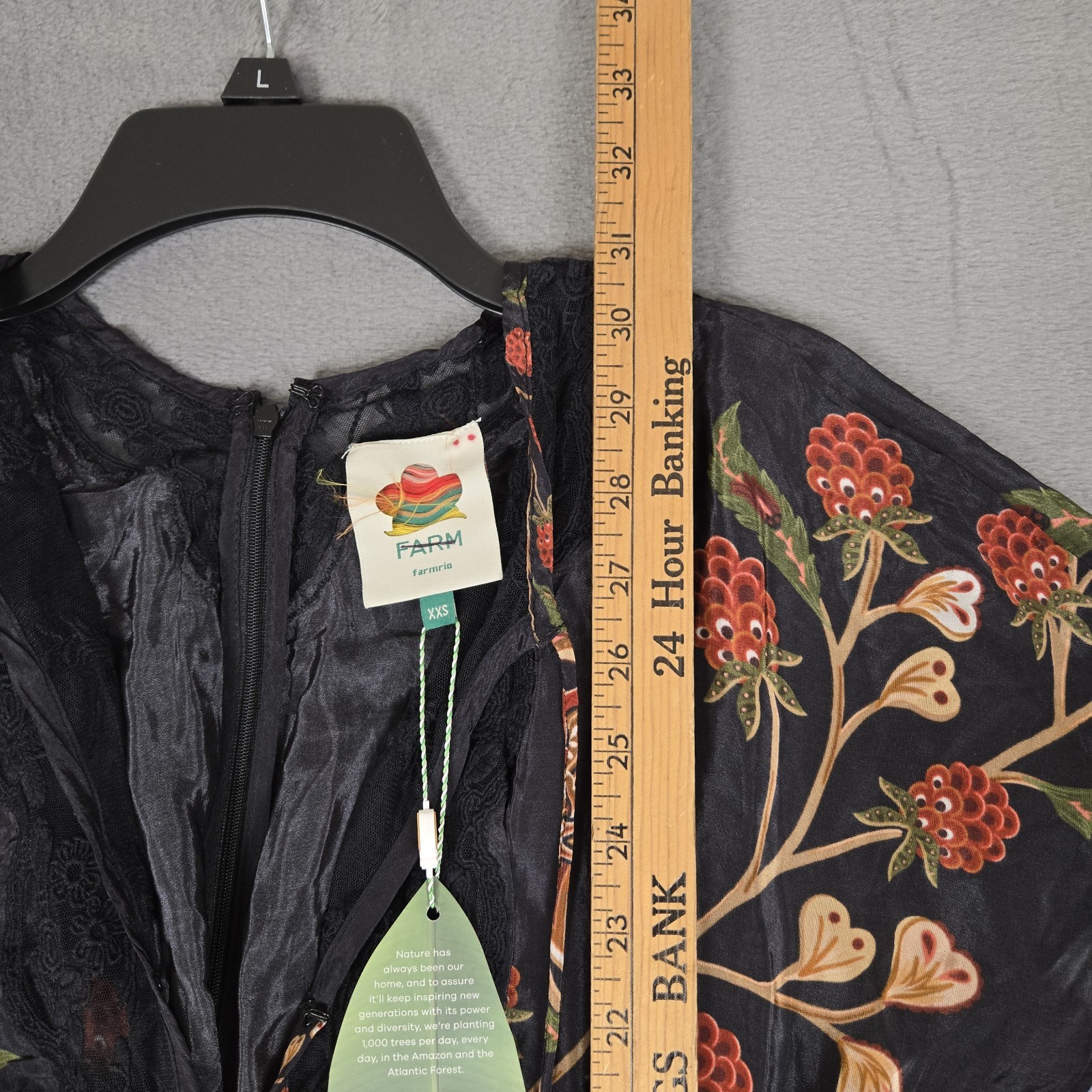 Farm Rio Black Berry Garden Mini Womens 2XS Dress Black Embroidered ⭐️Brand New