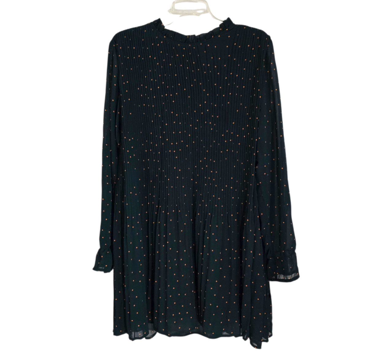 Mod Ref Womens Green Polka Dots Scout Mini Dress Long Sleeve Lined Size M NWT