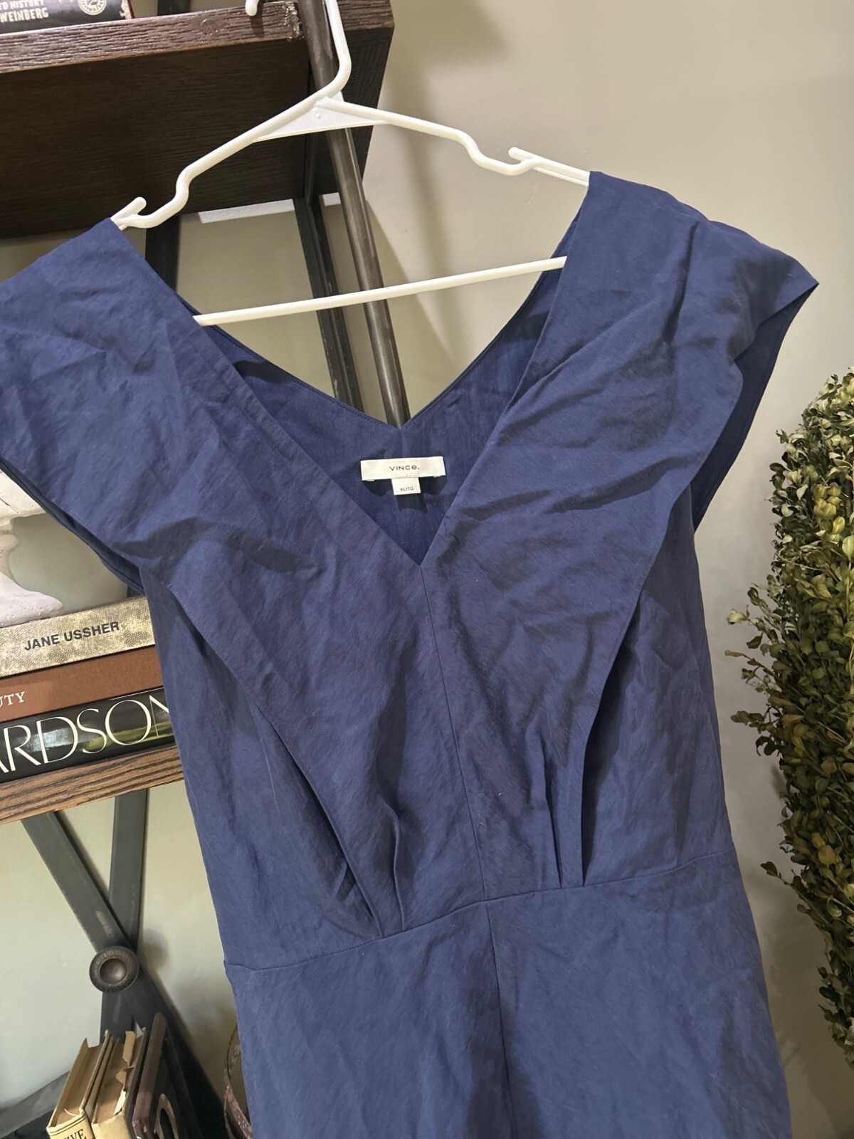 Vince V Neck Tie Back Flutter Sleeve Midi Dress Twilight Blue Womens Size XL