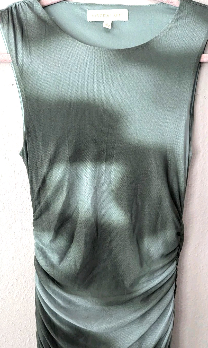 Madden Girl Bodycon Ruched Side Mesh Maxi Dress Green Lined Fitted Sz Small NWT