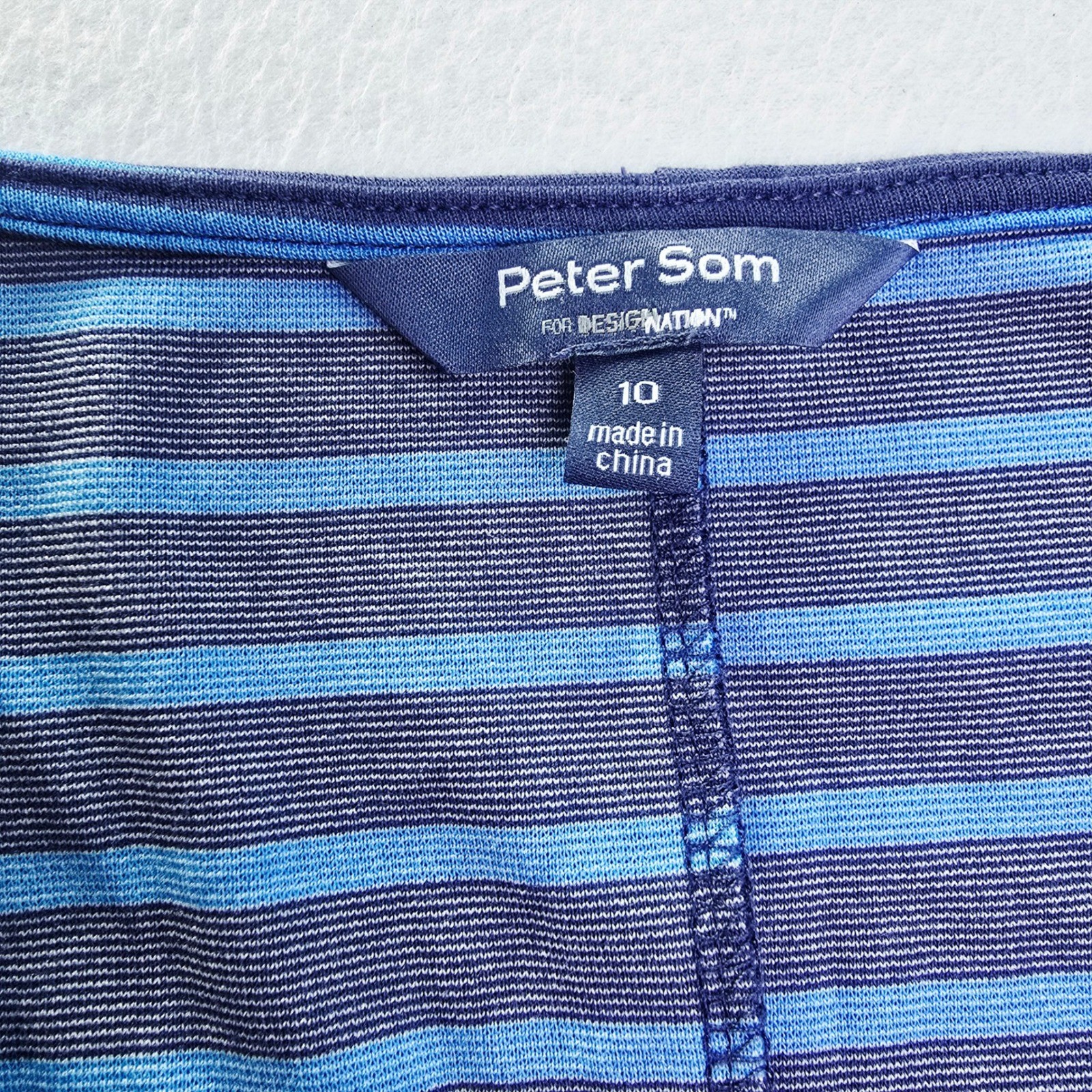 Peter Som for DesigNation Womens Blue Striped Fit & Flare V-Neck Dress Size 10