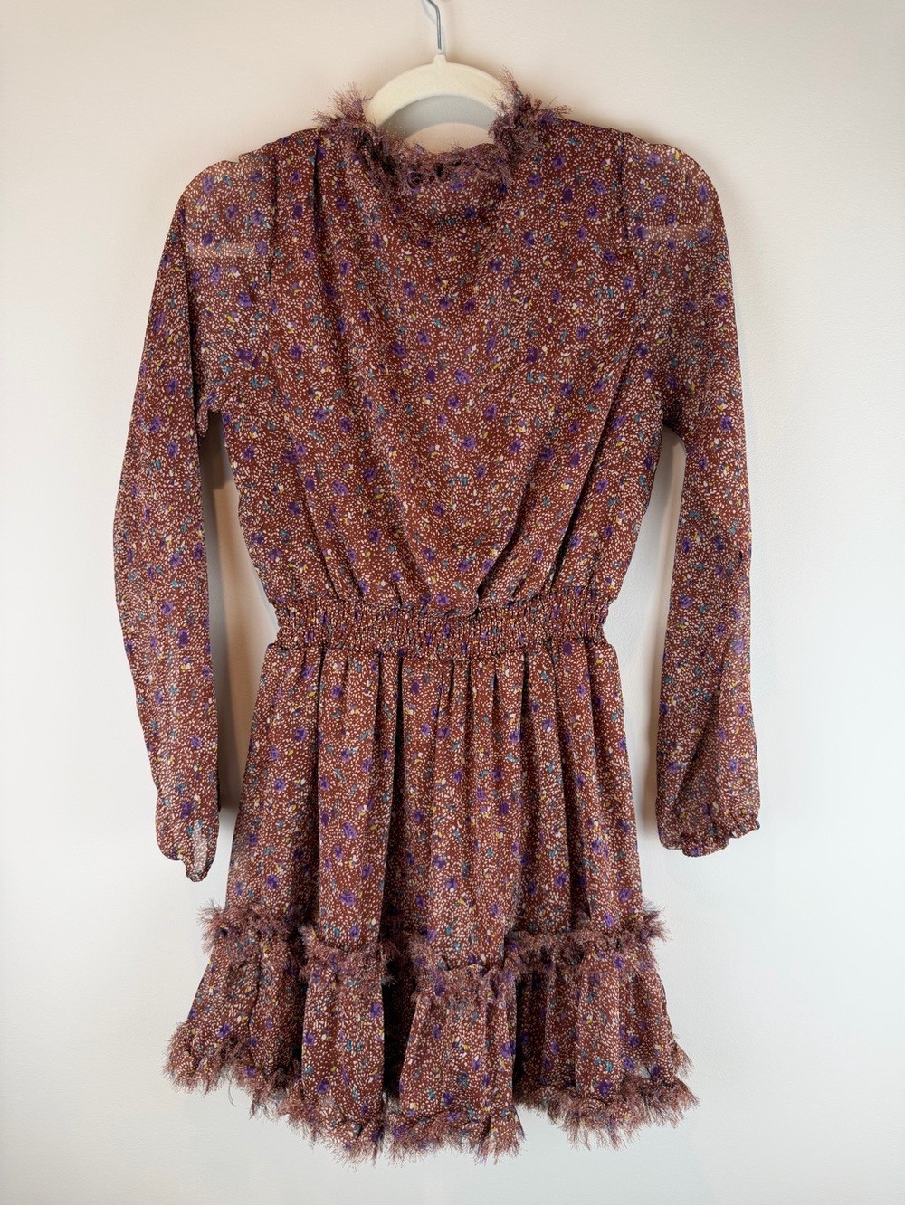 Baevely Brown, Tan and Blue Floral Mini Dress Size Small