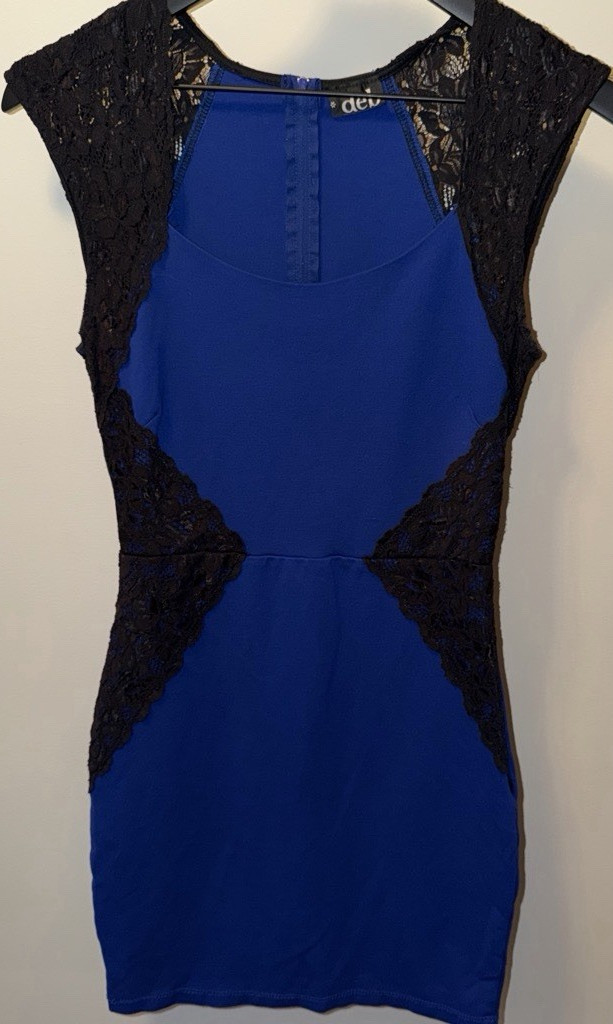 deb Blue/Black Colorblock Bodycon Dress Womens med Short Sleeveless Lace Zip