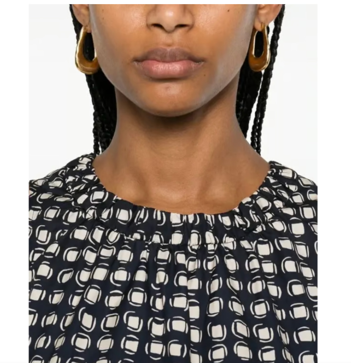 MaxMara Navy/Cream Gina Fit & Flare Geo Pattern Poplin Dress Size US 6