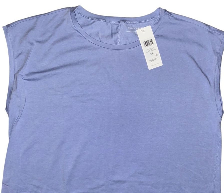 Eileen Fisher large larkspur $168 crew neck stretch jersey cotton dress nwt l