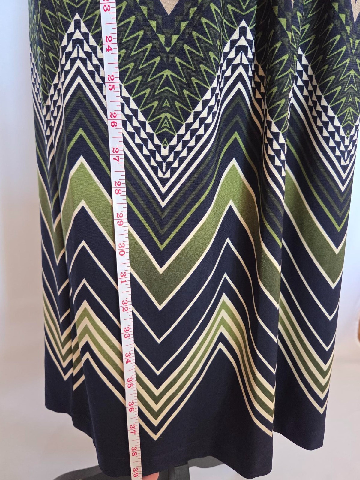 Perceptions Navy and Green Beige Chevron/Zigzag Ruched pattern S Dress