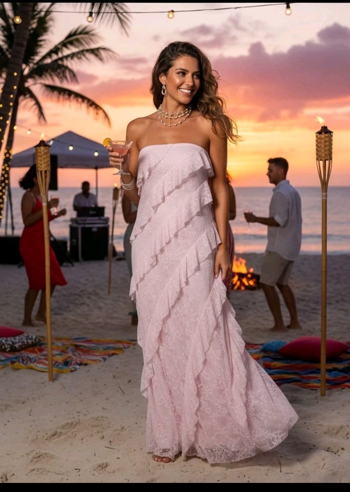 Women’s Lace Ruffle Maxi Dress – Wild Fable Light Pink XXL