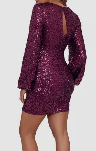 Betsy & Adam Women’s Red Sequin Bell-Sleeve Boat Neck Shift Dress Size 12