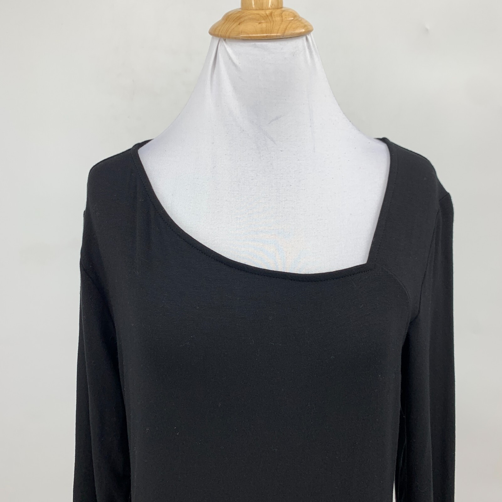 Fraiche By J Dress Womens M Medium Black Asymmetrical Neck Long Sleeve Stretch