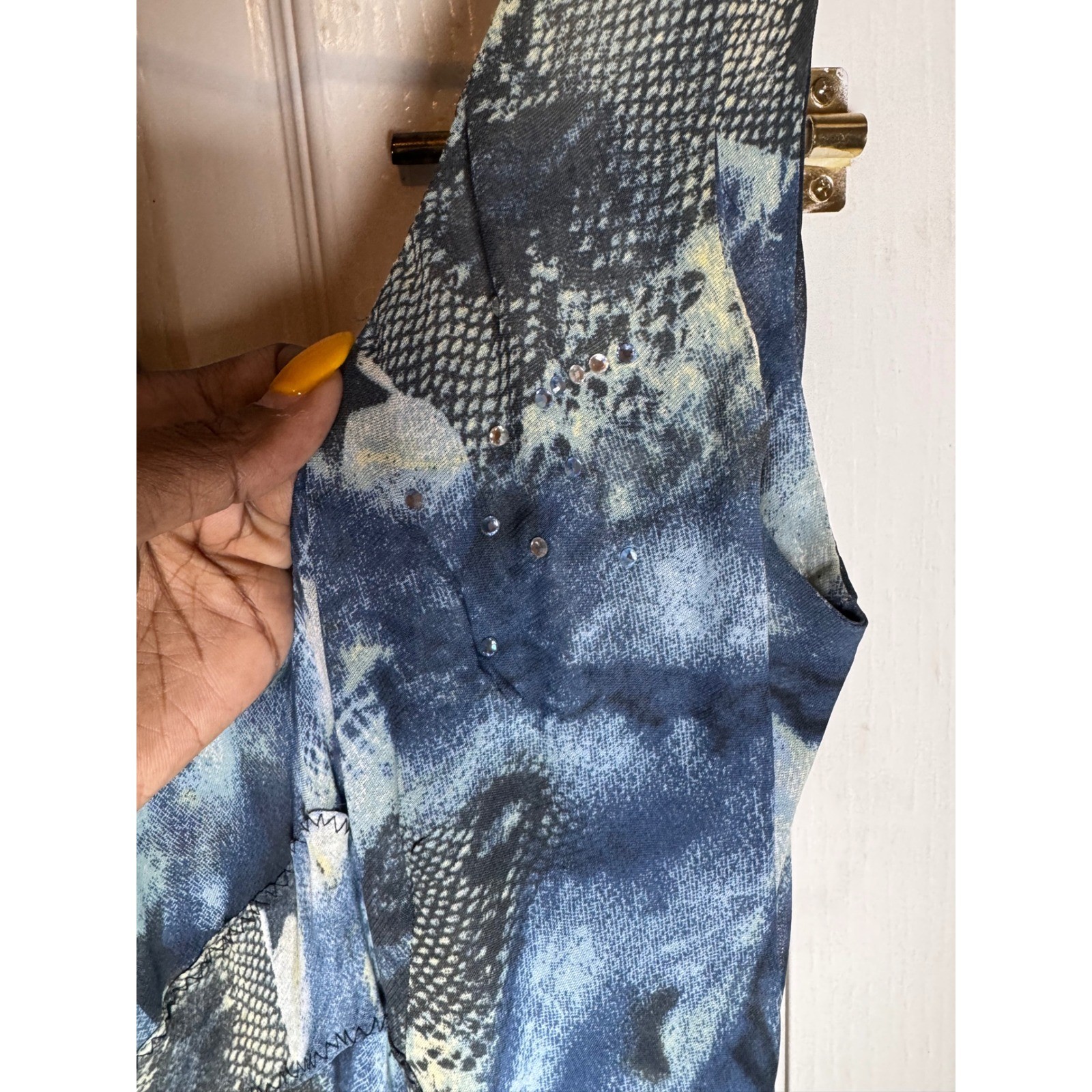Sandro Womens American Flag Patchwork Snakeskin Print Fringe Midi Dress Blue