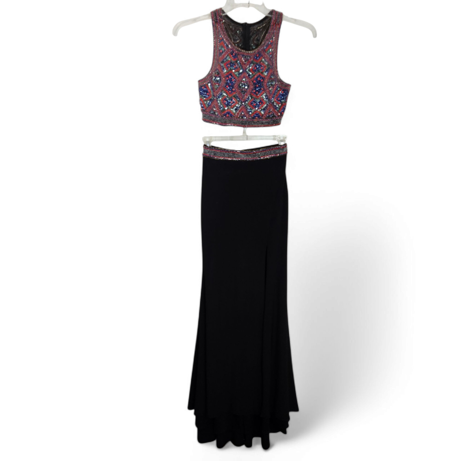 Cassandra Stone by Mac Duggal Beaded 2 Piece Maxi Length Prom Dress Gown Size 2