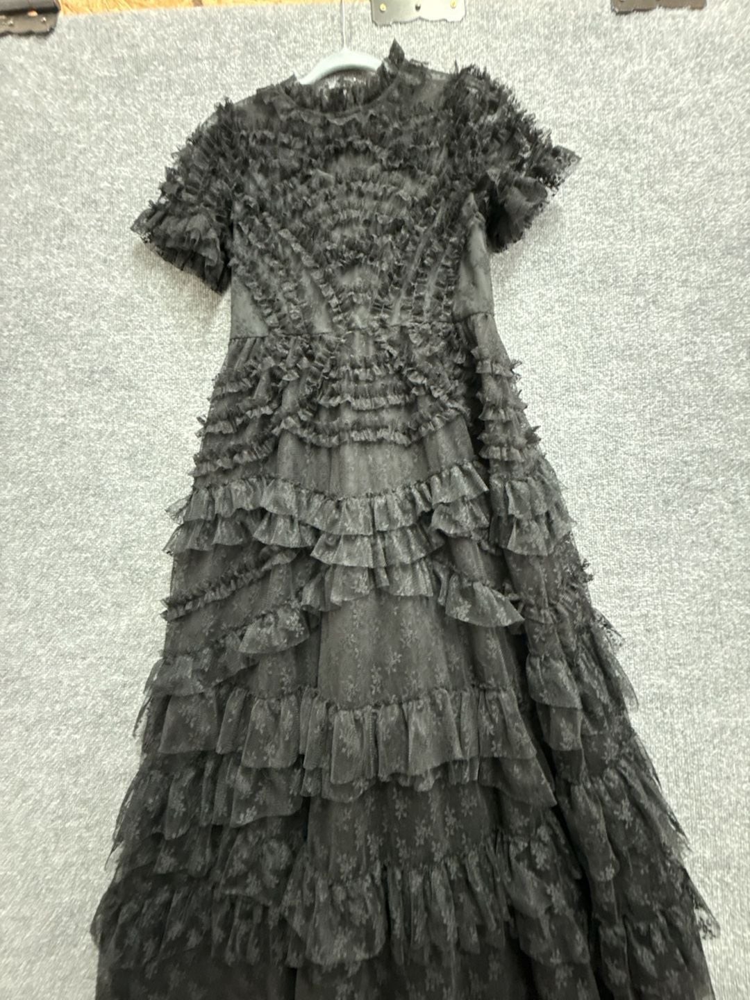 CATCHALL Black Ruffled Tiered Lace Midi Dress