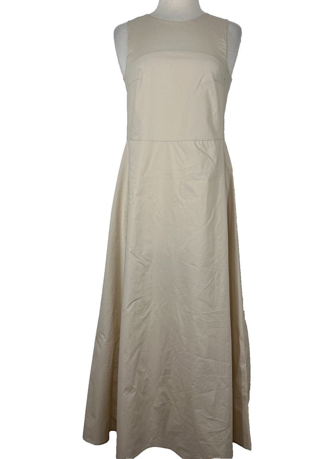 VICOLO Tan Crew Neck 100% Cotton Sleeveless Maxi Summer Dress Italy Womens Sz M