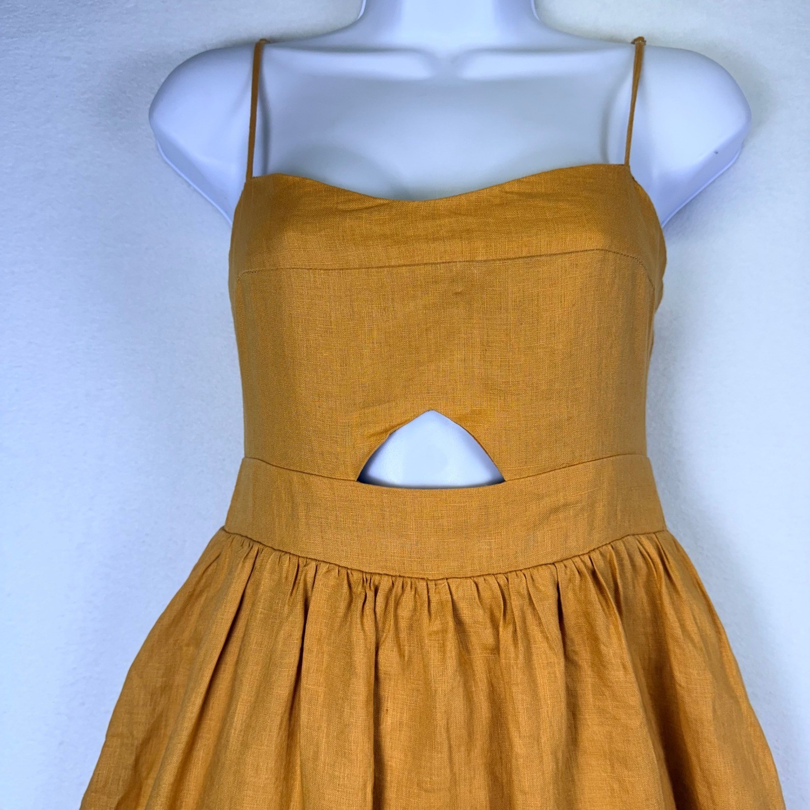 VTG DISSH Harper 100% Linen Cutout Smocked Back Midi Dress Wmns 4 Coastal Boho