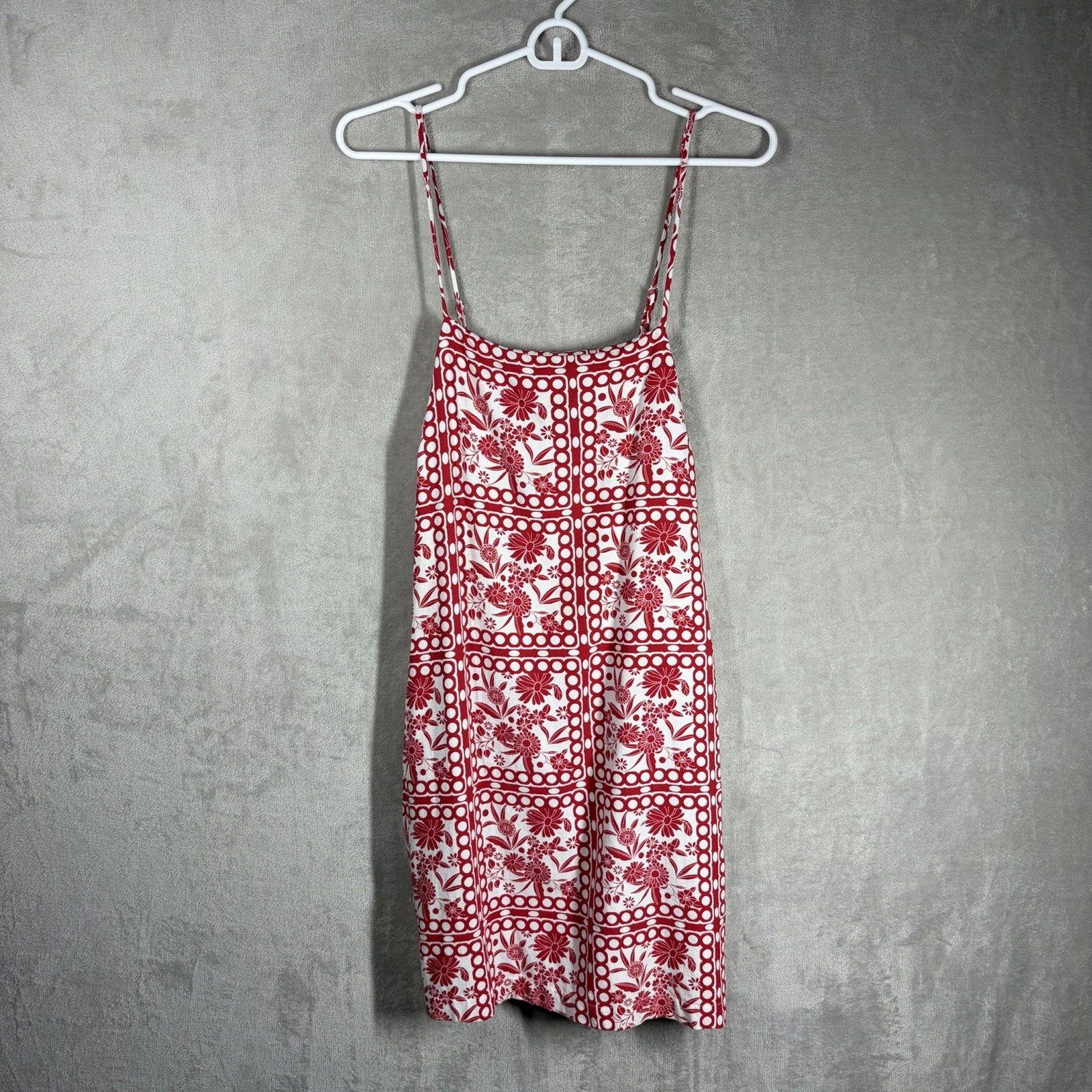 Mediterranean Tile Print Mini Dress Size M Red Floral Euro Summer Tomato Girl
