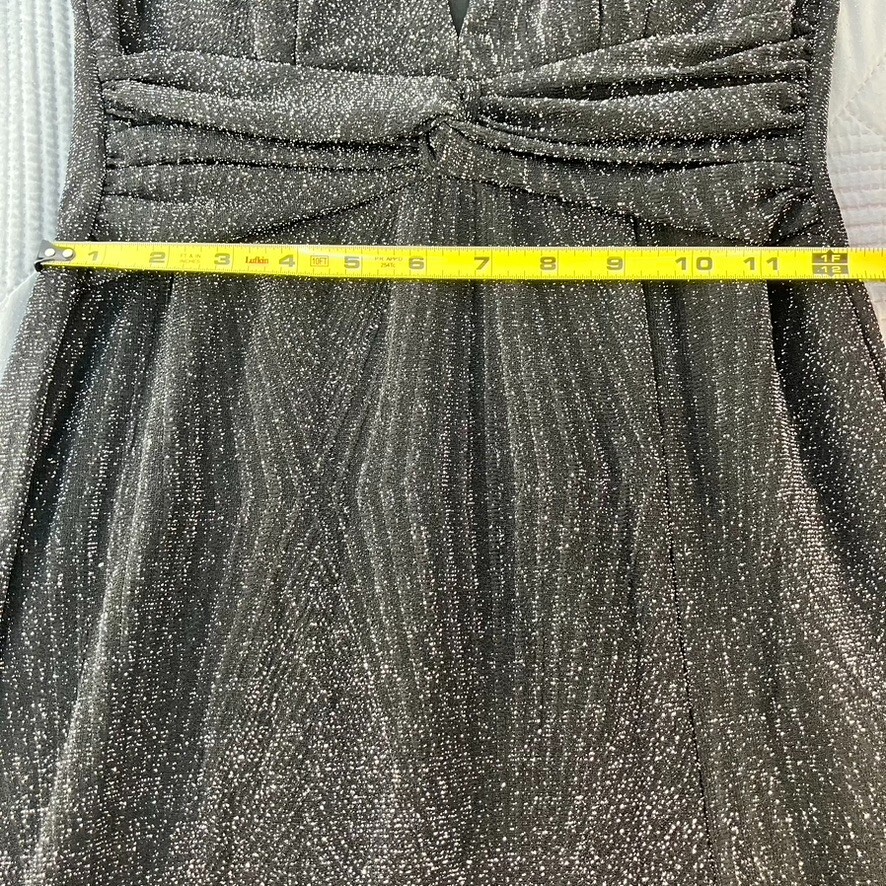 TRIXXI Black Silver Shimmer Chevron Long Sleeve Dress Glam Size M