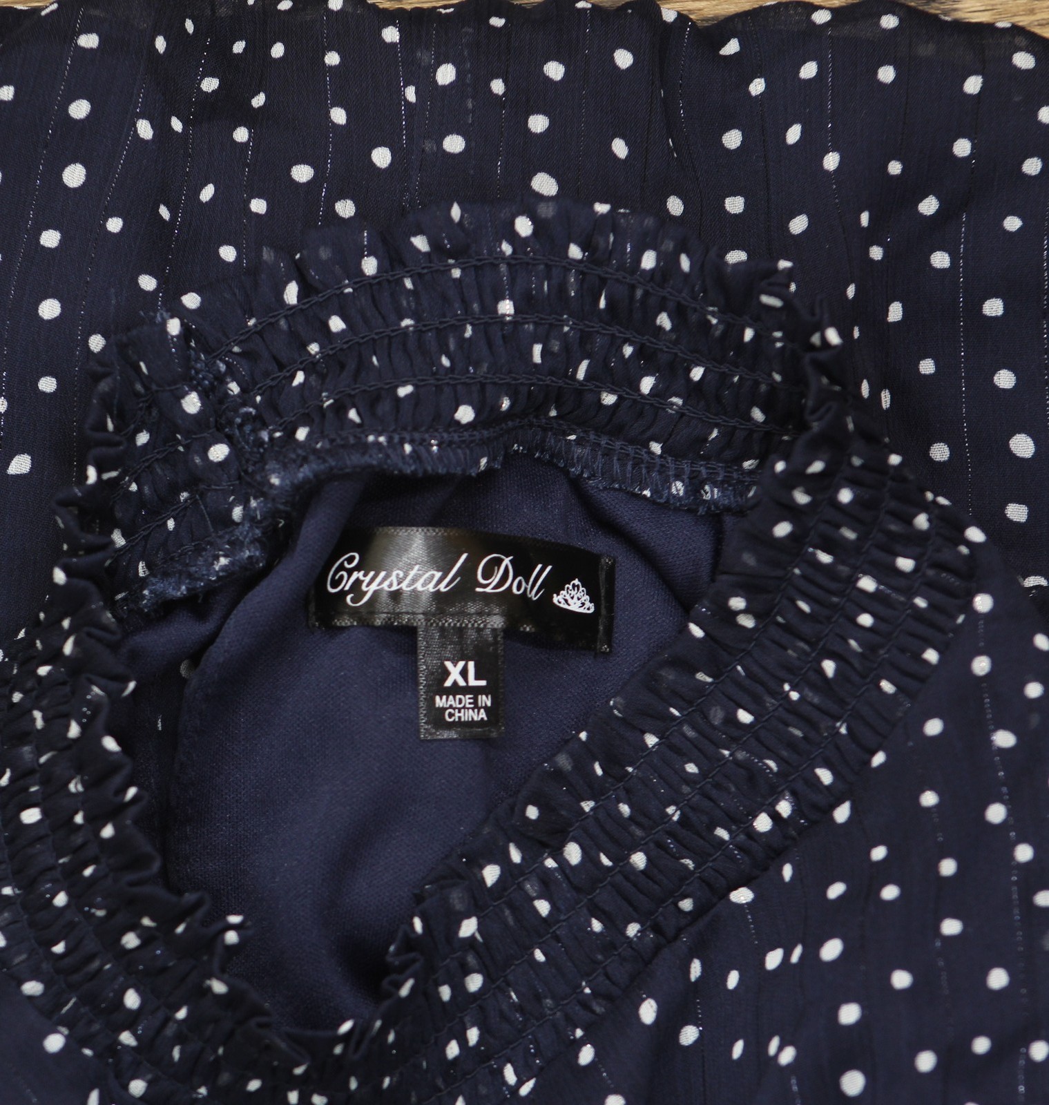 Crystal Doll Printed-Chiffon Short Sleeve Babydoll Dress Navy Blue / White XL