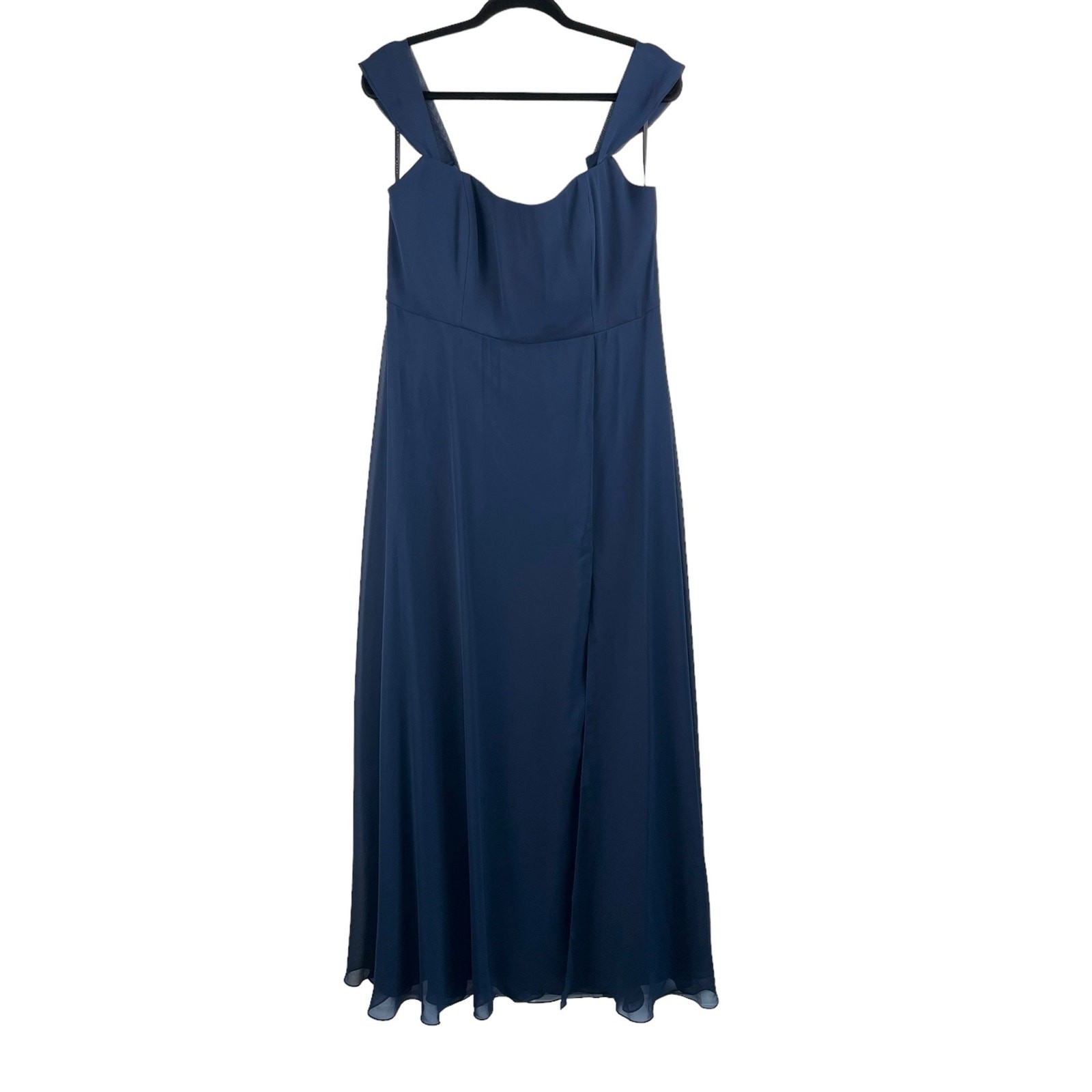After Six Navy Lux Chiffon Gown Off Shoulder Formal Maxi 4 Prom Wedding NWOT
