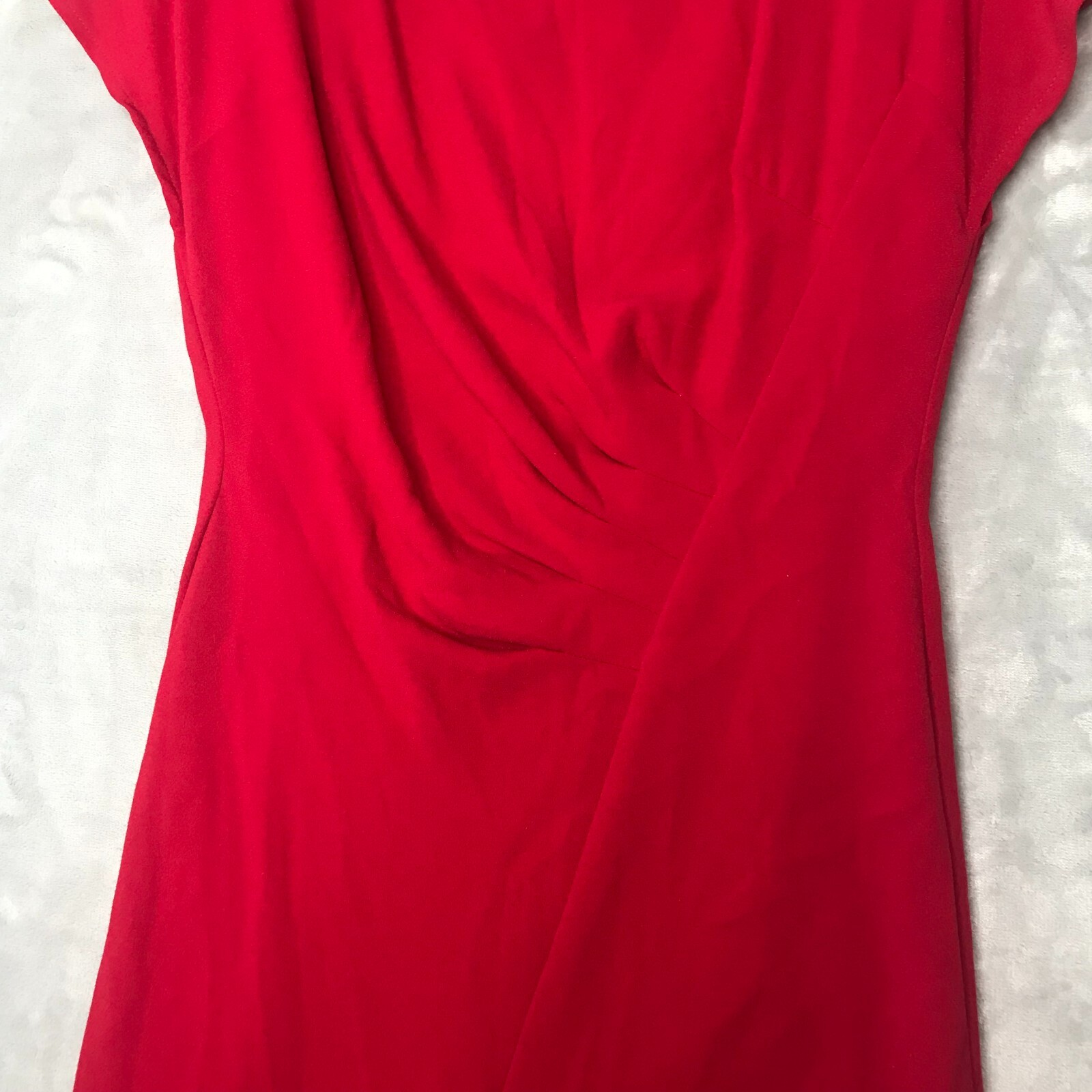 Tahari Dress Womens 6 Red Sheath Split Cap Sleeve Ruched Waist Asymmetric Hem