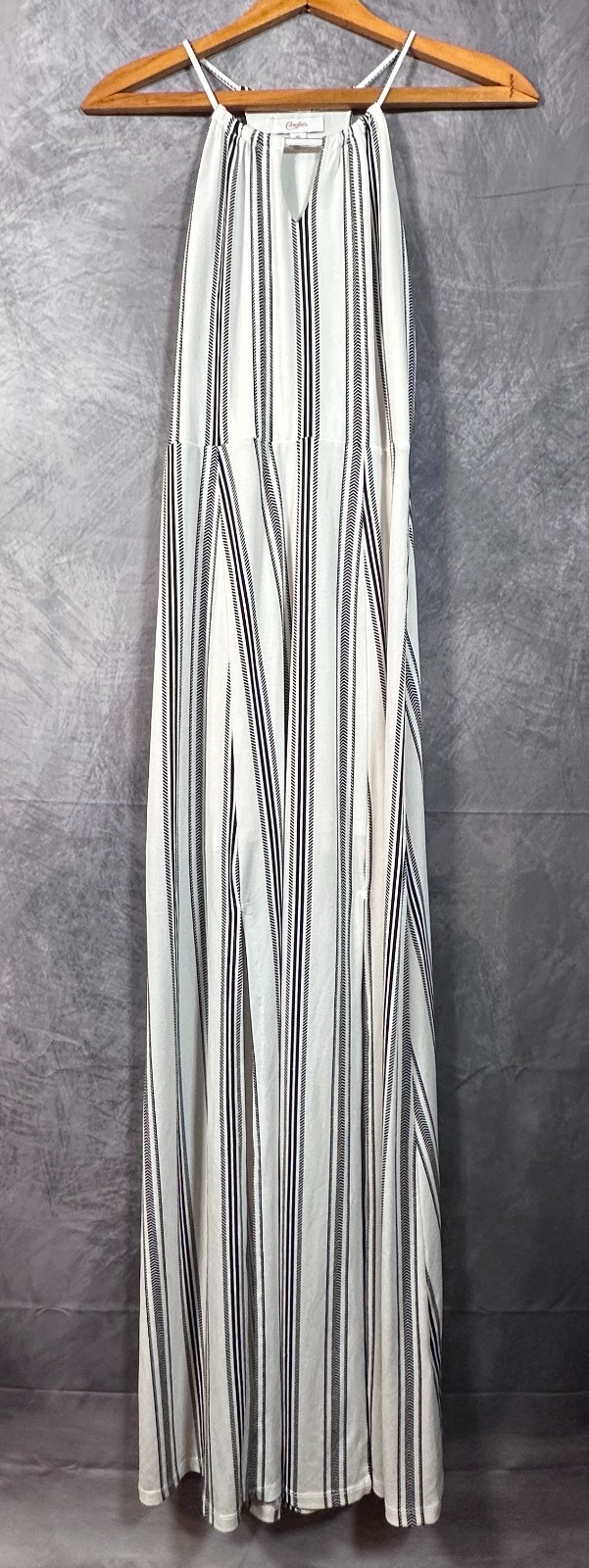 Candie’s Halter Dress Women’s XS White Black Striped Stretch Long Thigh Slit