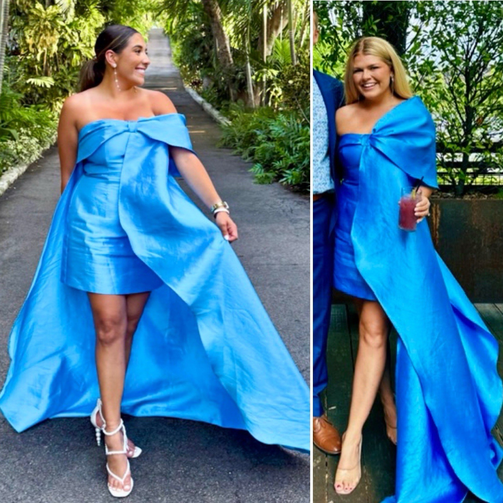 Hutch One Shoulder Bow Train Mini Dress 8 Medium Light Blue Satin High Low