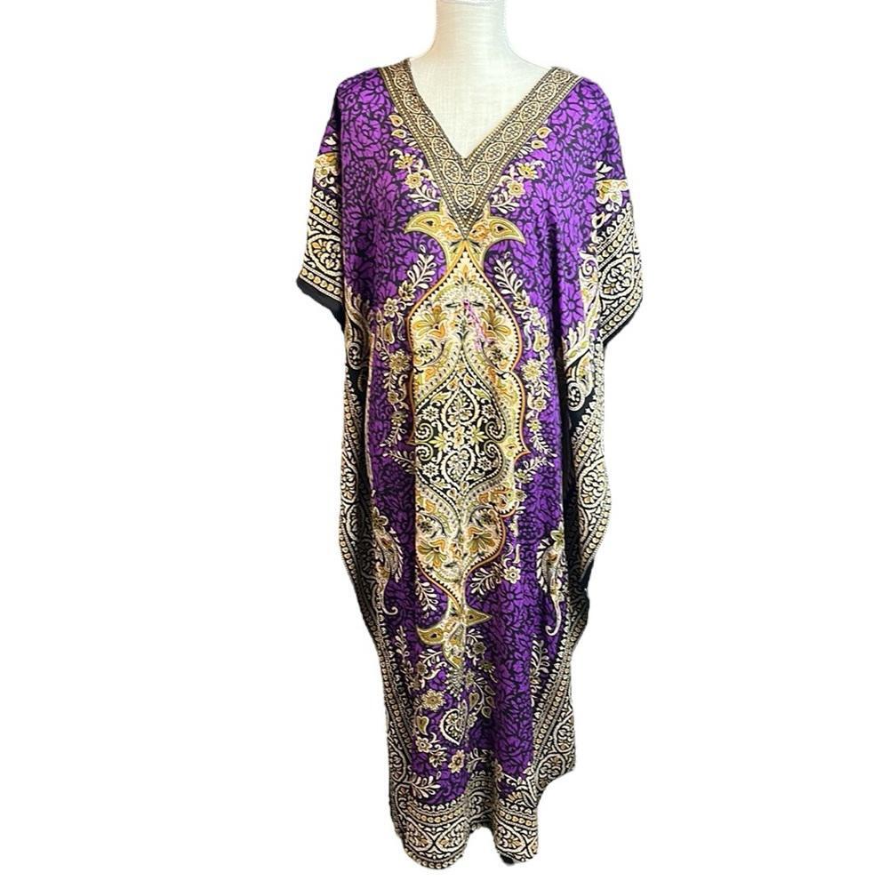 NWT Cute Options Kaftan Kimono Purple Women OS M Hippie Boho Maxi Egyptian Dress