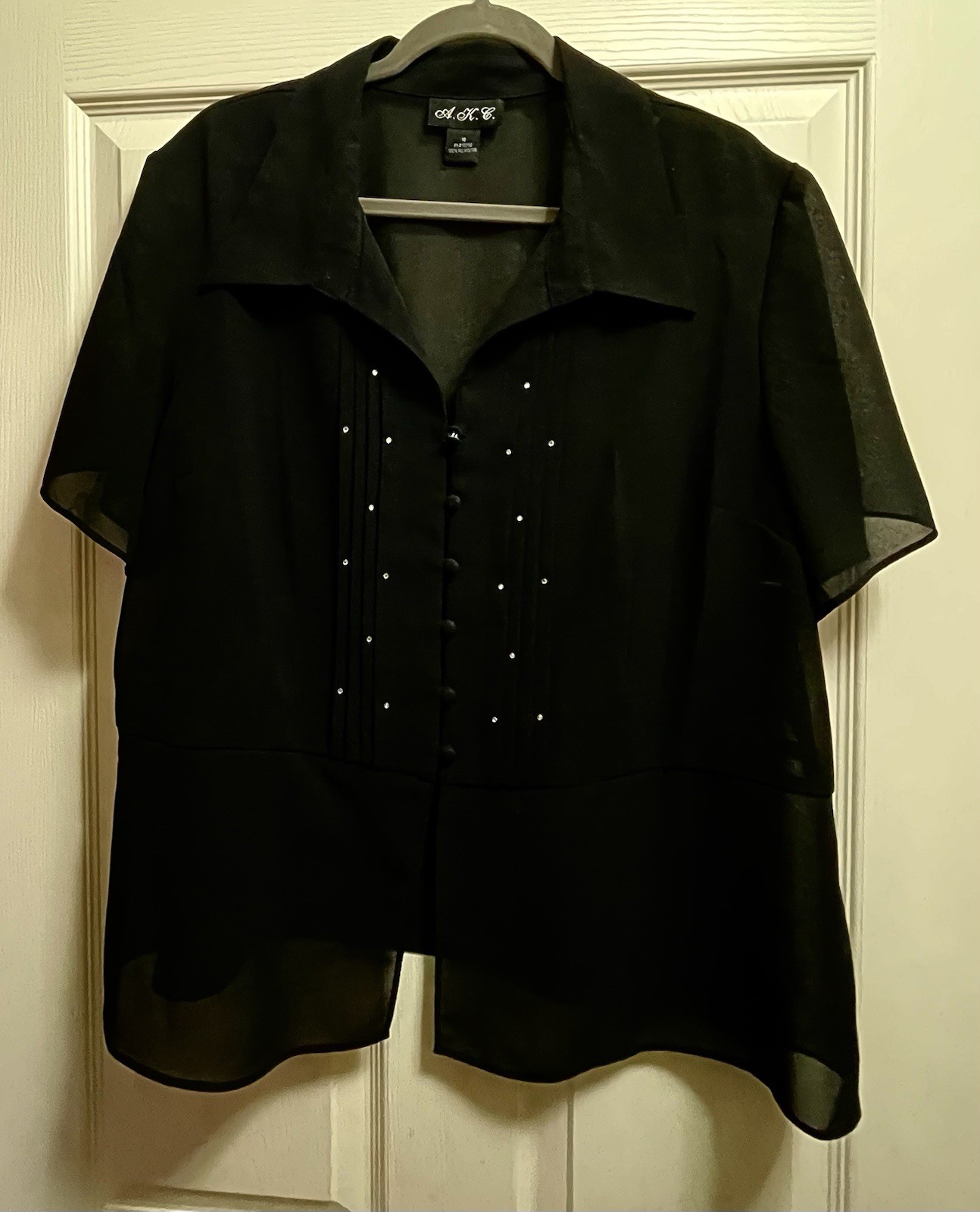 ARC 2-Piece Elegant Sheath + Sheer Rhinestone Accent Top 1X Black Polyester