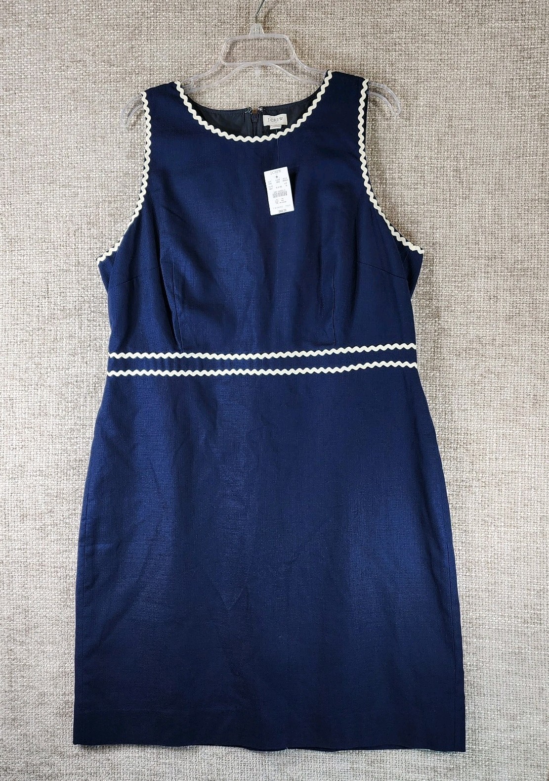 J.Crew Cotton Sleeveless Fitted Dress Ric Rac Trim Womens 18 Navy Nautical NWT