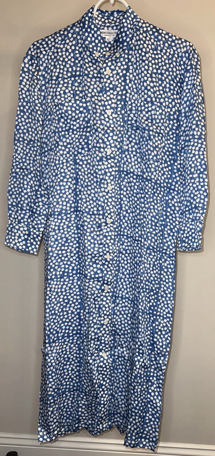 Emerson Fry India Collection Painterly Dots Blue Ry Shirtdress – Size XS