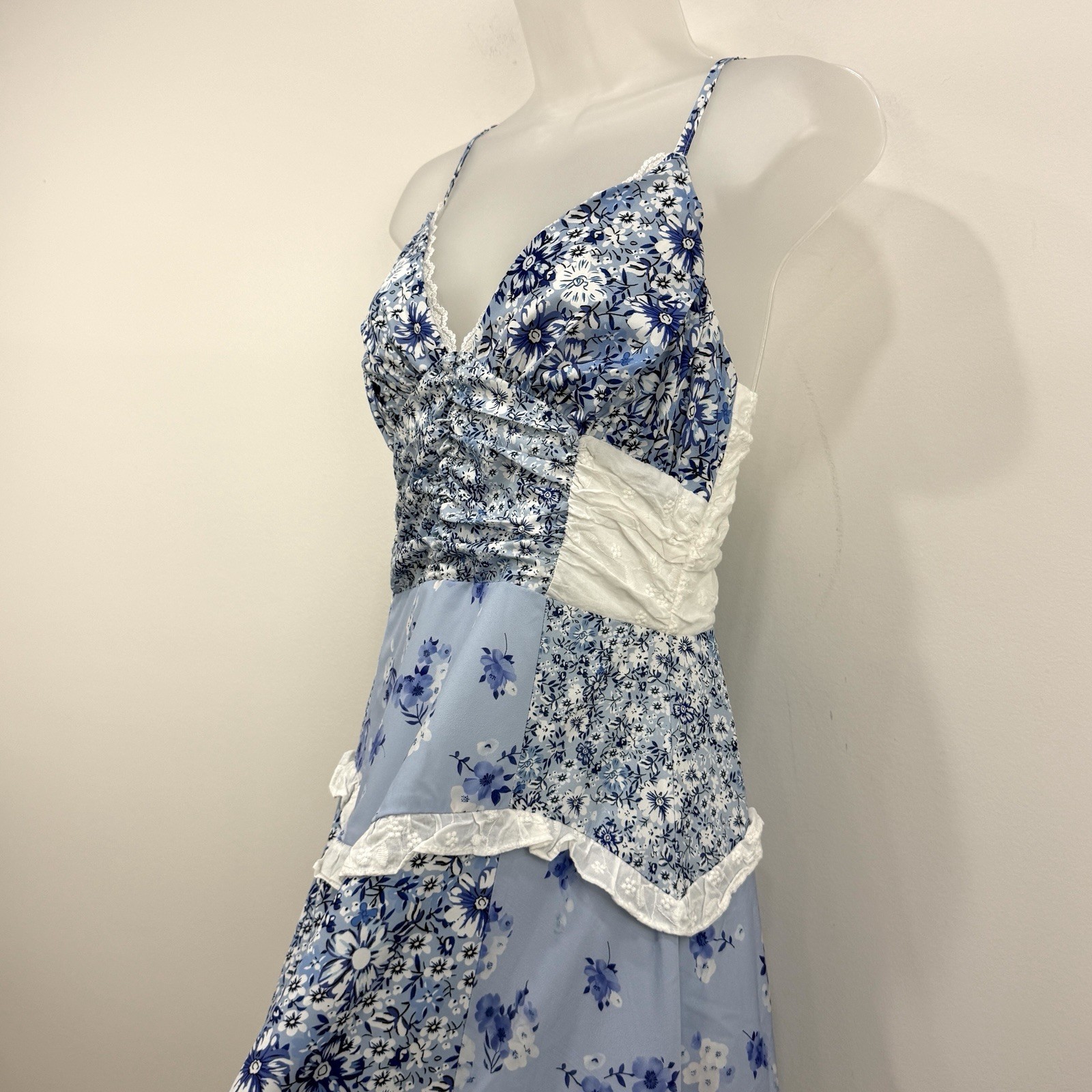 Cottagecore Babydoll Patchwork Maxi Dress S Fairy Romantic Coquette Prairie
