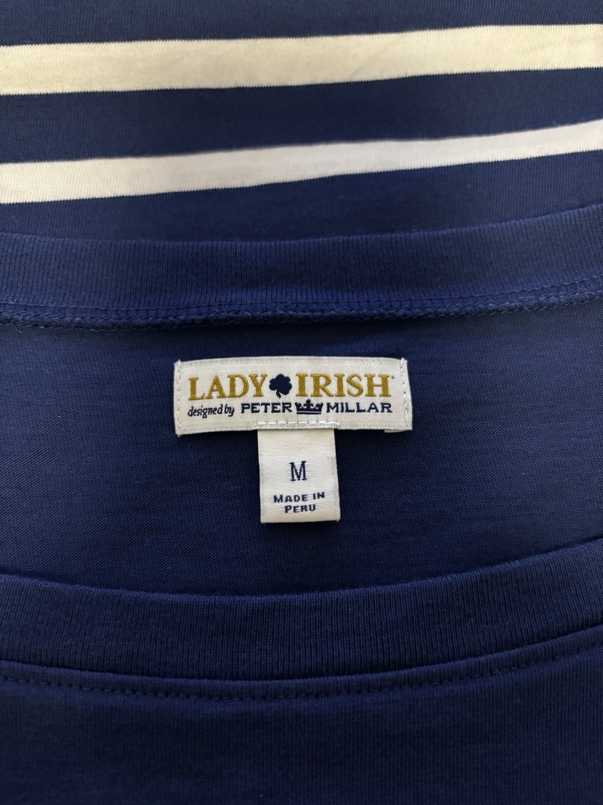 LADY IRISH Peter Millar Pima Cotton Classic Striped Navy Sweatshirt Dress Sz M.